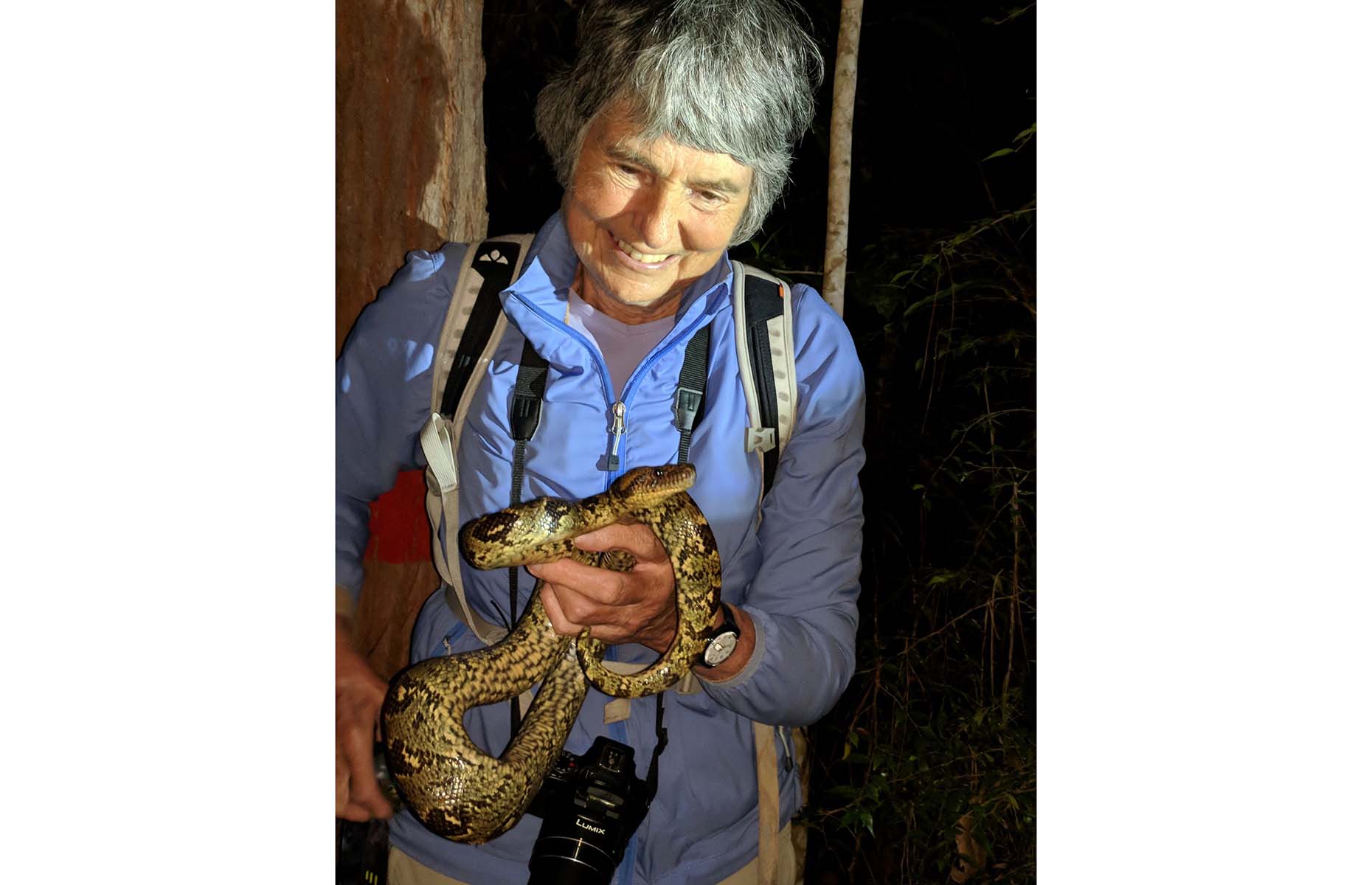 Hilary with a snake in Madagascar