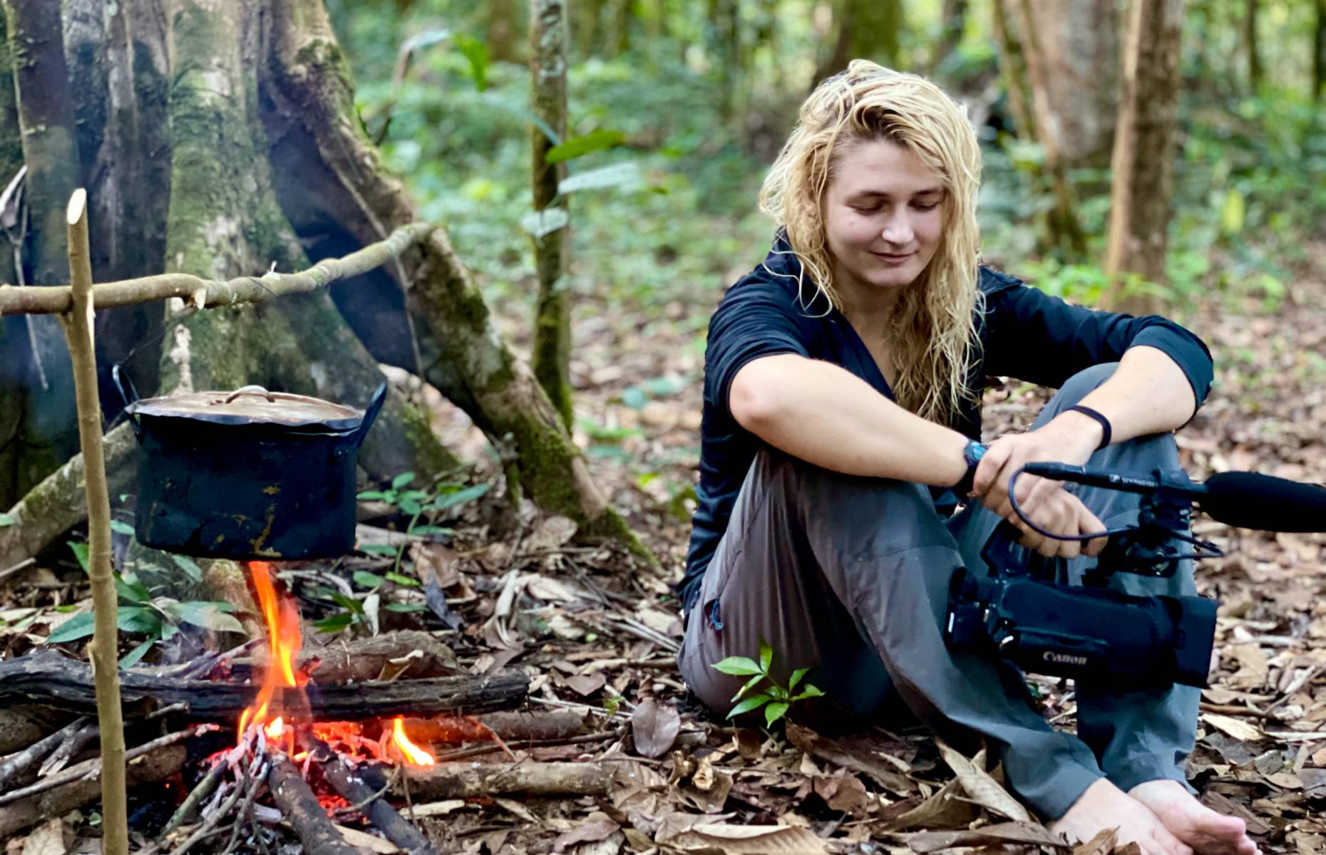 Lucy Shepherd cooking during her Kanuku Mountains trek [Image: Michael McDonald]