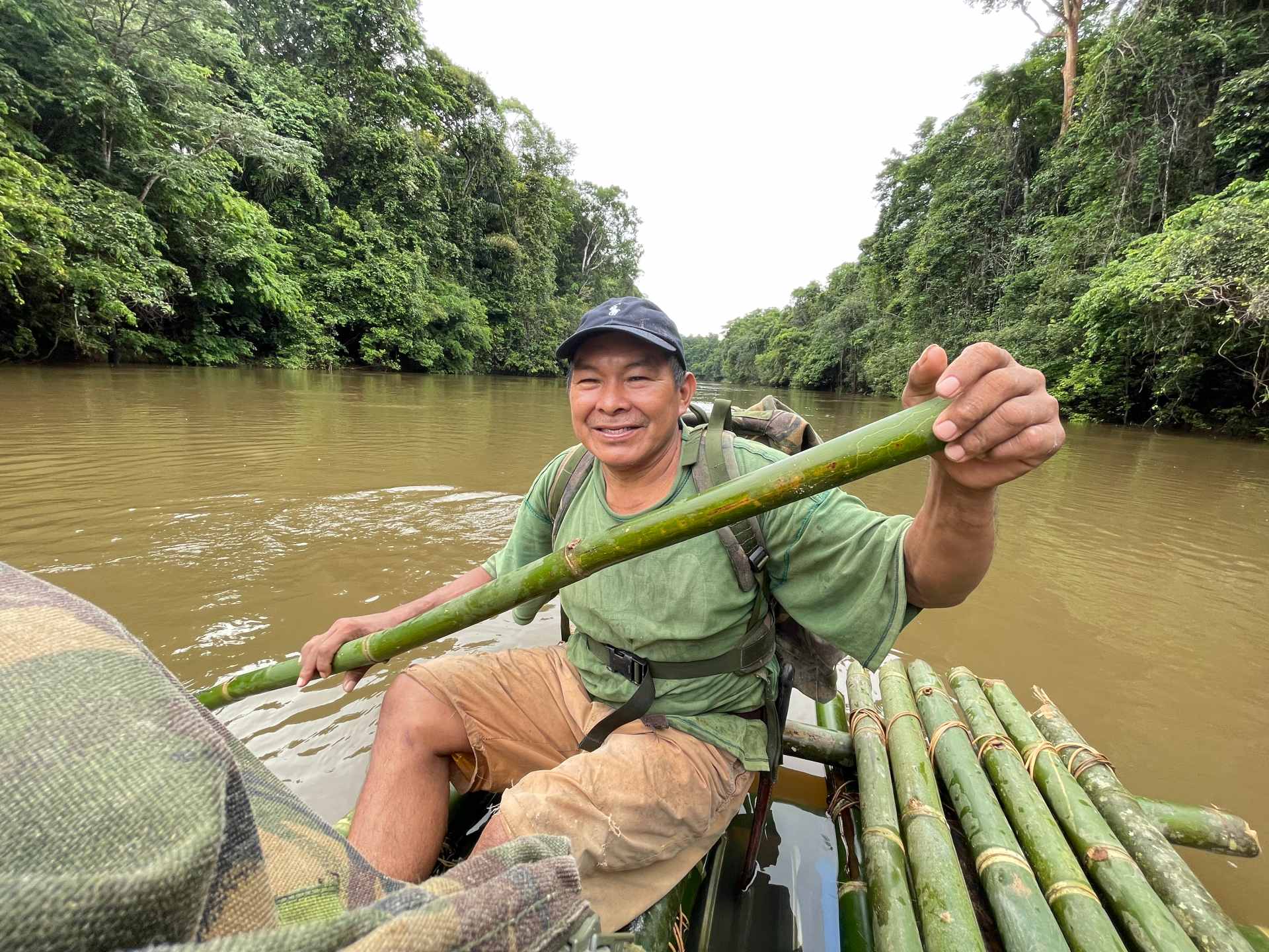 Lucy's teammate Aaron Bernadine on a boat during the Kanuku Mountains trek [Image: Lucy Shepherd]