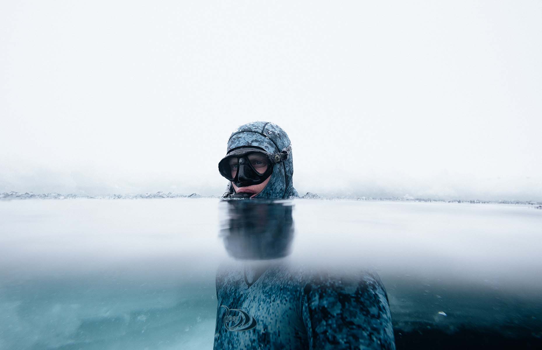 Andrew in Lake Huron (Image: © Geoff Coombs. Originally published alongside Change in a Single Breath by Lilly Ryzebol with Andrew Ryzebol in Sidetracked magazine.)