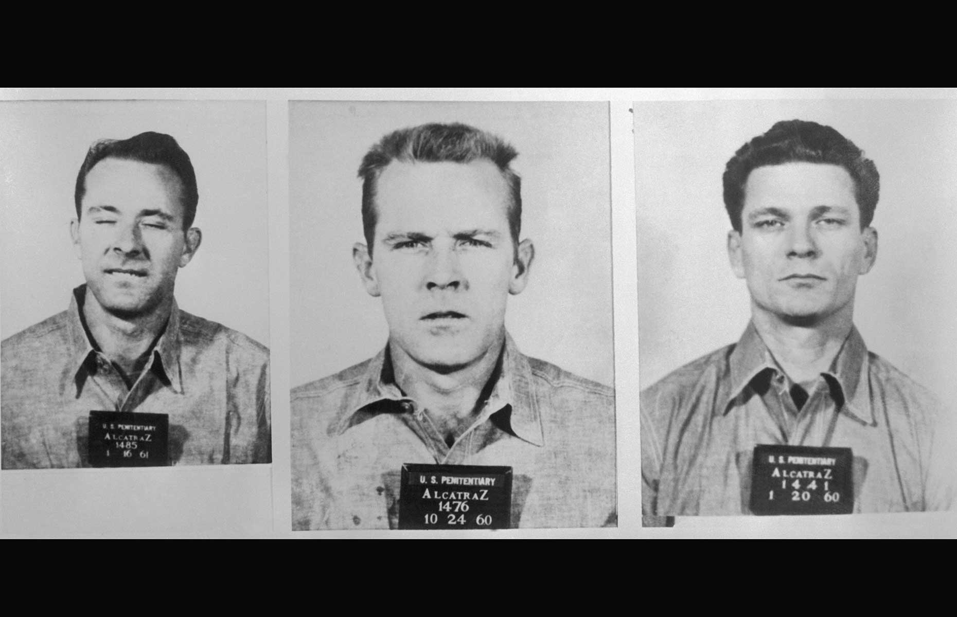 Mug shots of Alcatraz escapees Clarence Anglin, John Anglin and Frank Morris (Image: Getty/ Bettmann)
