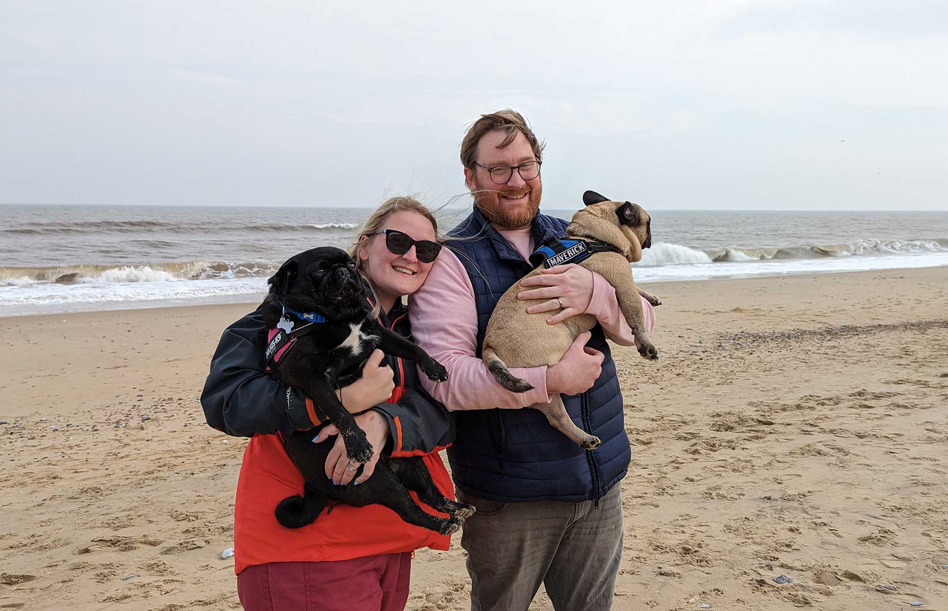 Carolyn and her husband Phillip with their dogs Frank and Maverick (Image: The Hairy Heslops)