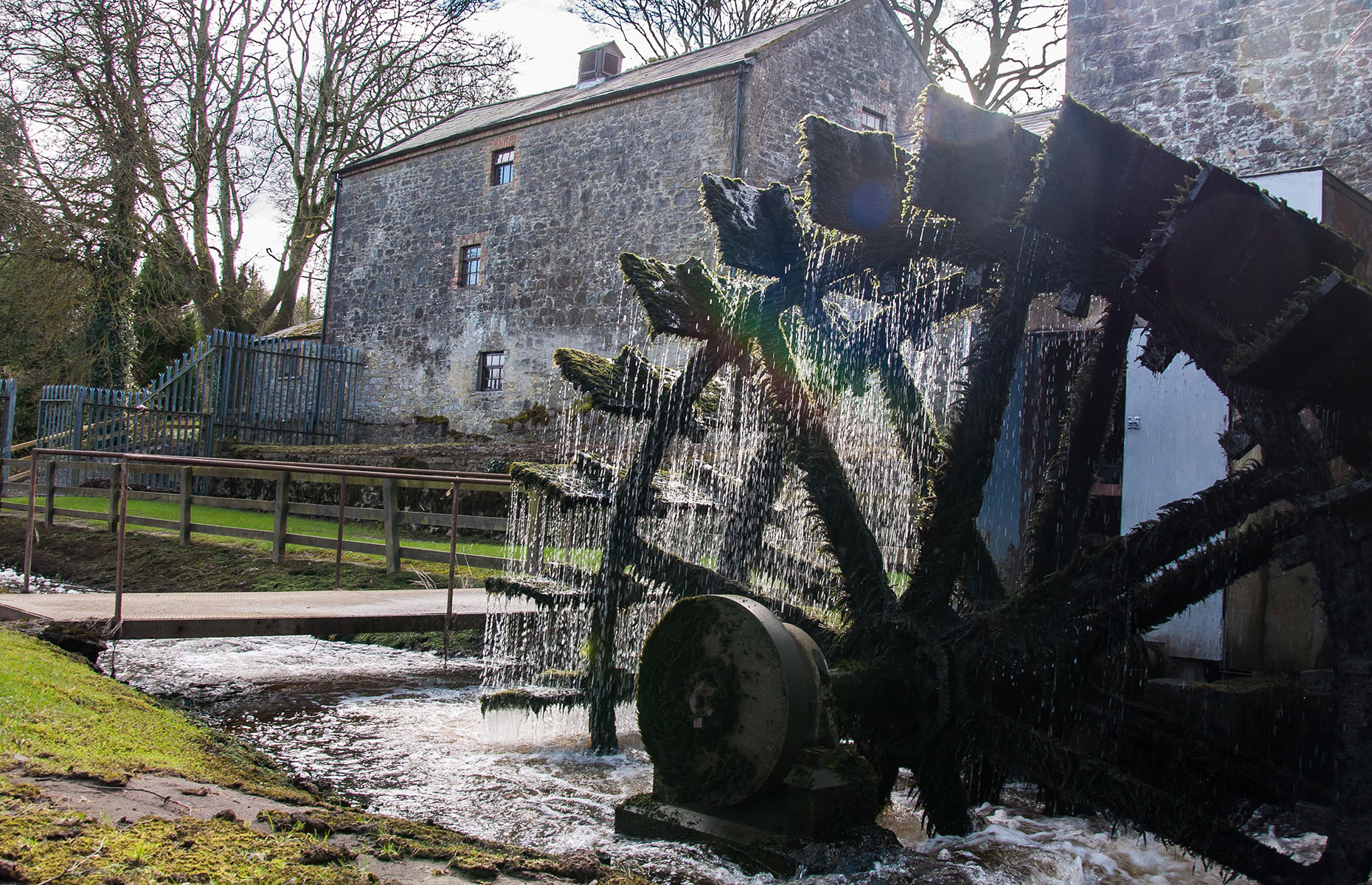 Mill flour to take away at Martry Mill, Boyne Valley, Ireland, with its splendid waterwheel