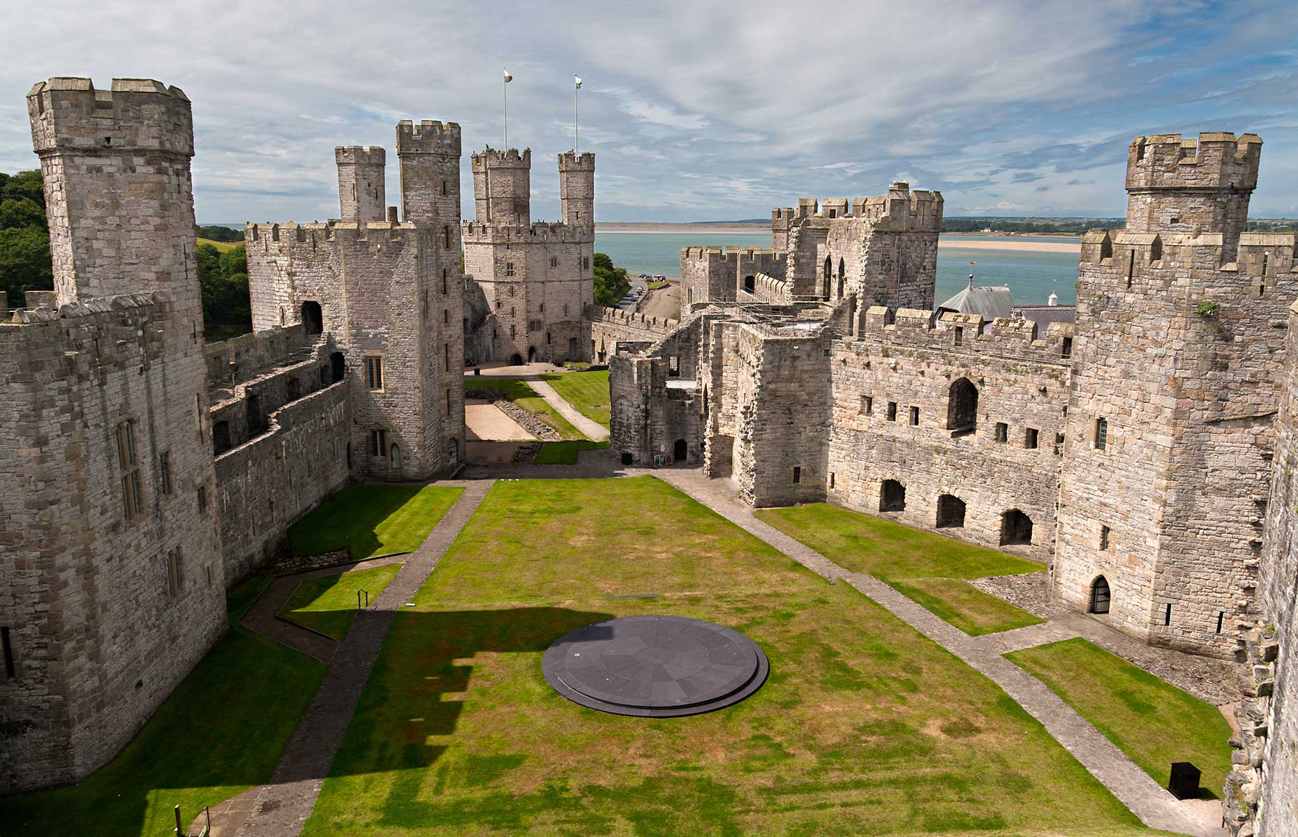 Caernarfon Castle, looking down in to the central courtyard