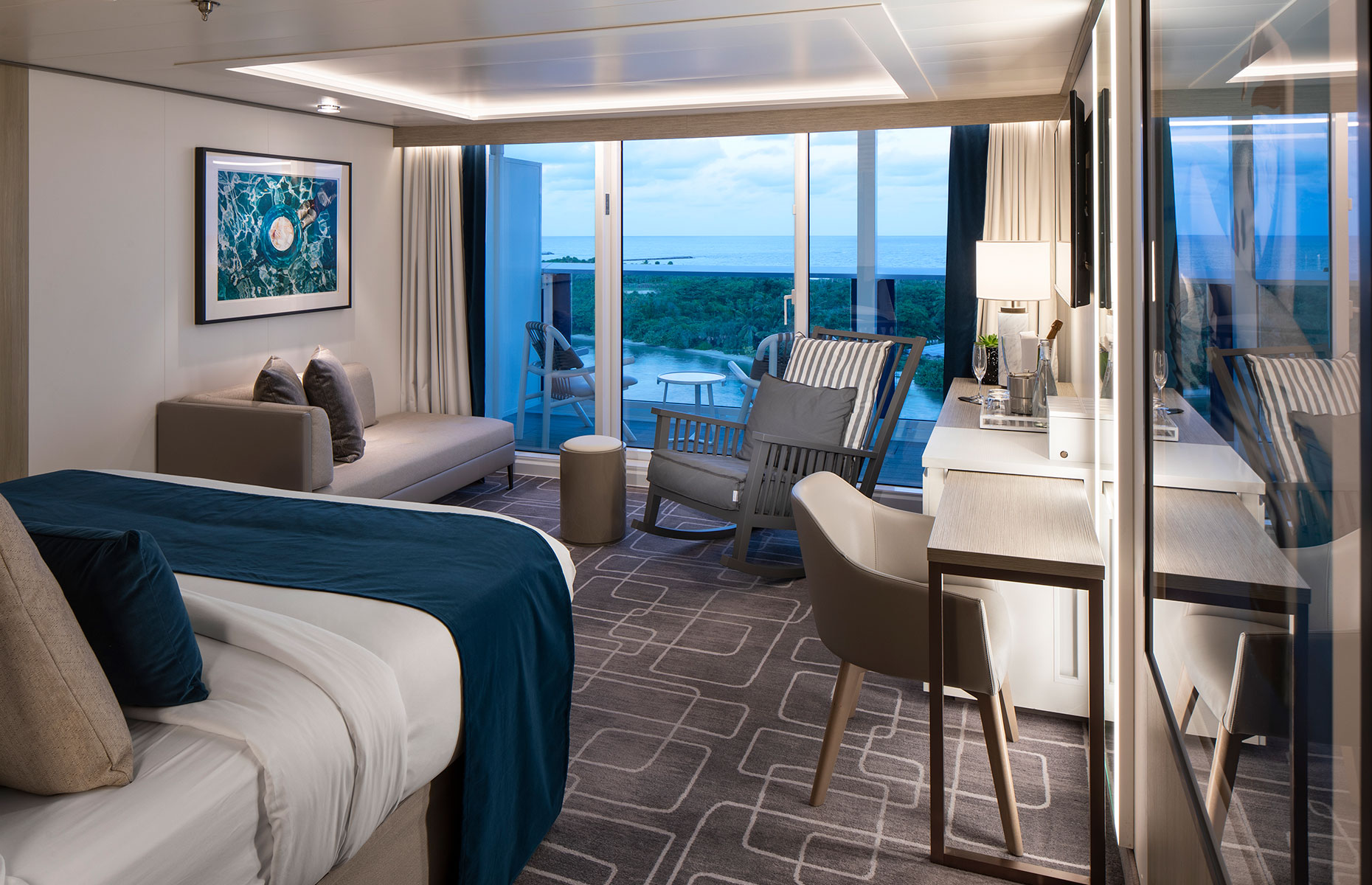 Interior of a Stateroom on board Celebrity Edge