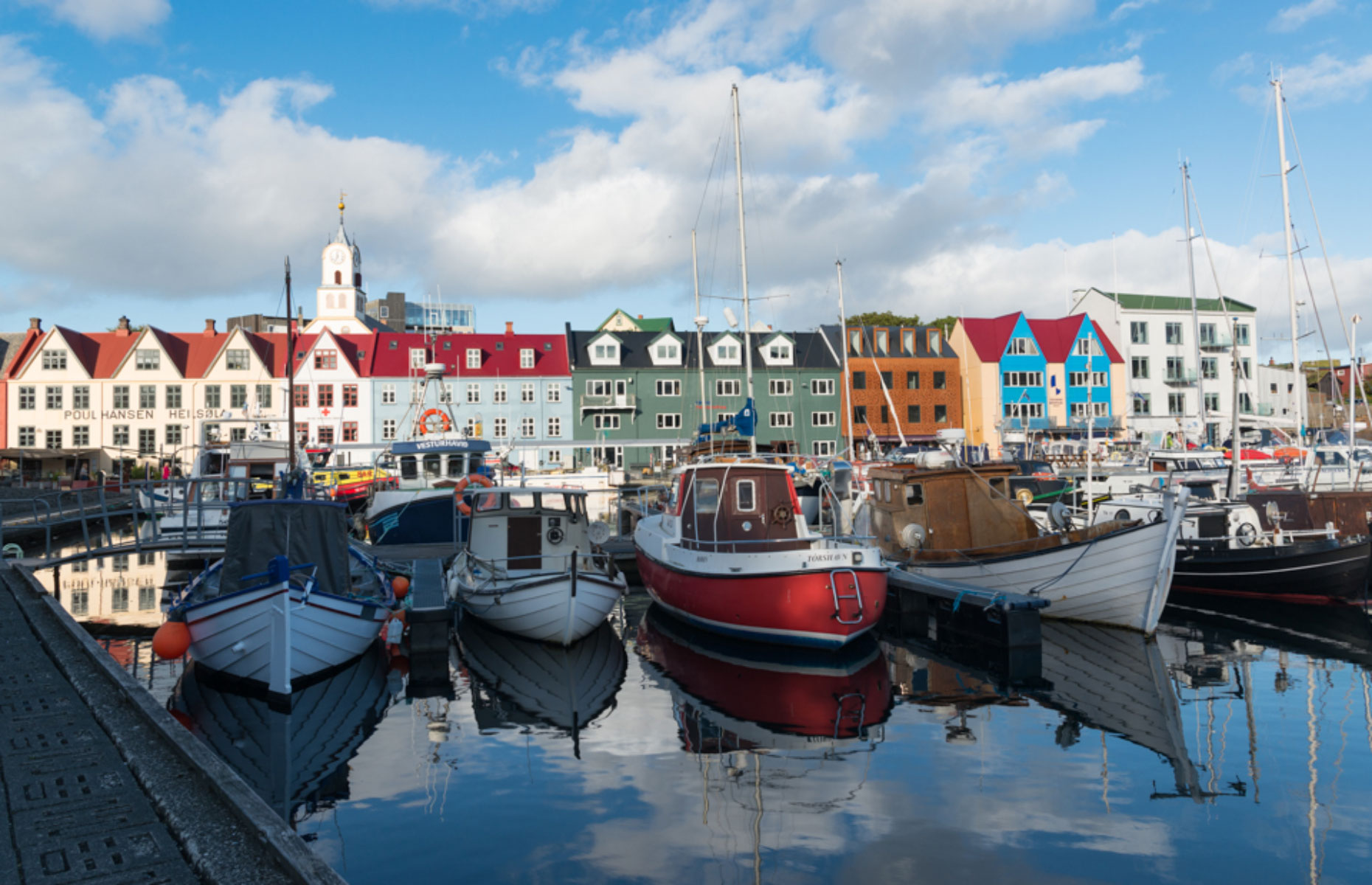 Torshavn, the capital of the Faroe Islands with its colourful harbour and bobbing boats