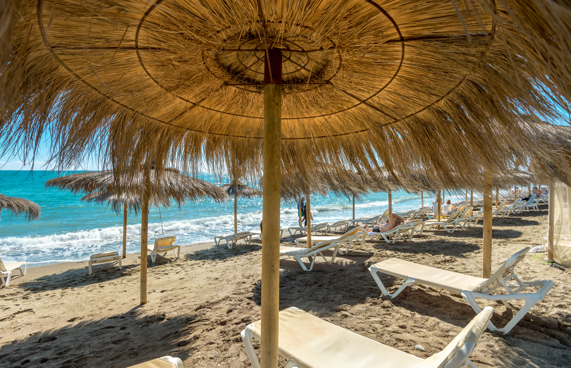 Sun loungers at Malaga beach