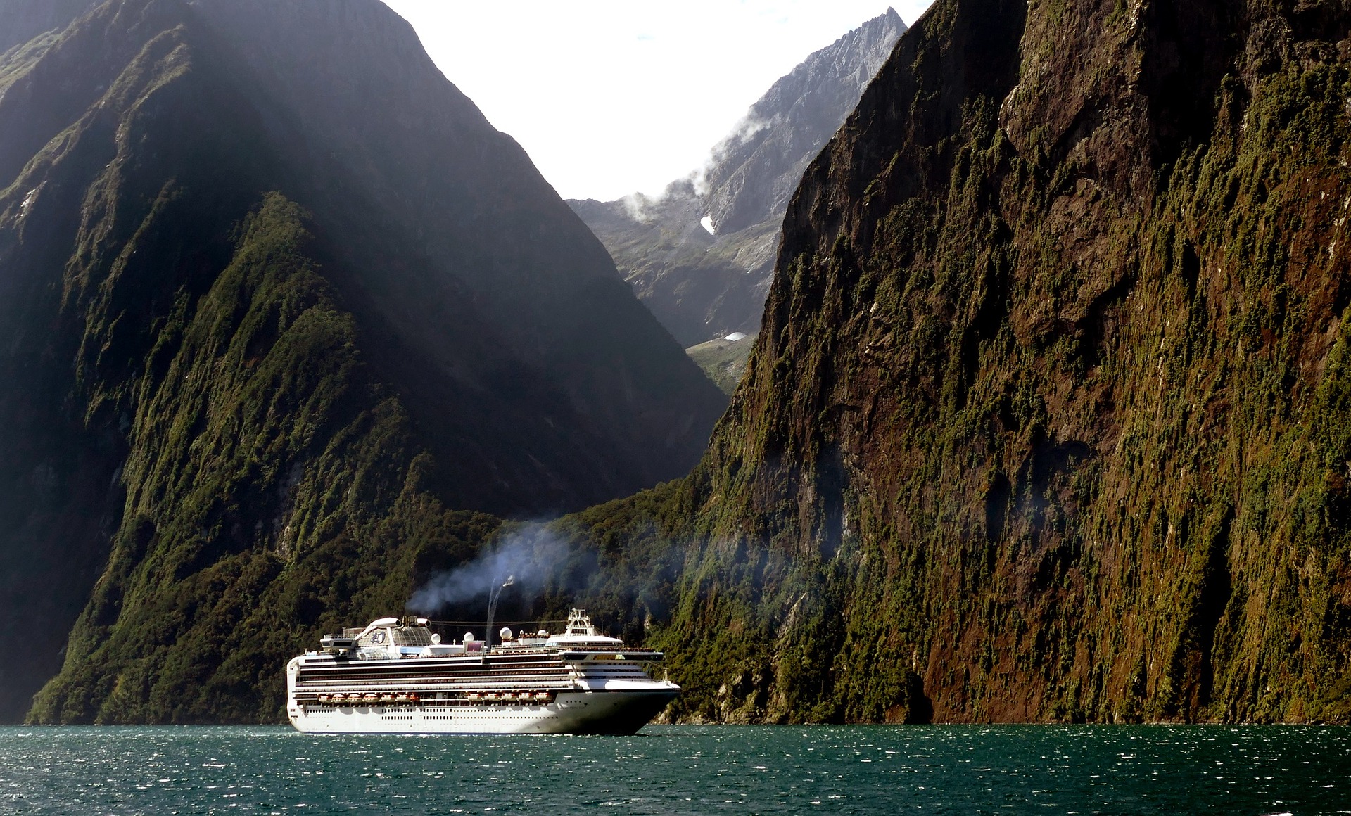 Cruise ship near mountains