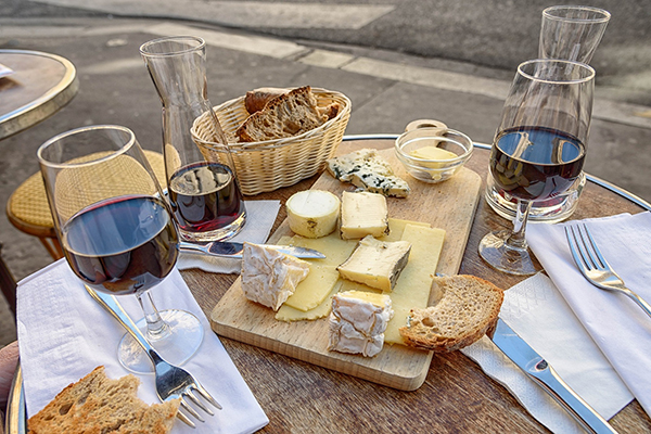 Parisian cafe wine and cheese