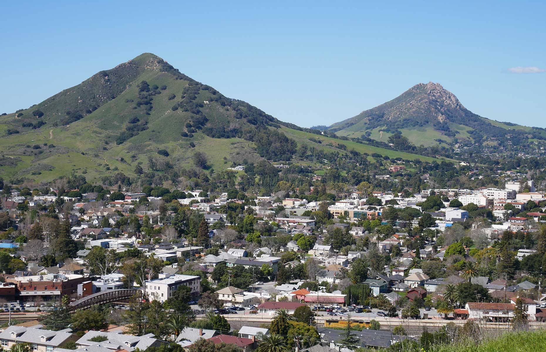 A view of Bishop Peak and Madonna Mountain from Terrace Hill, near San Luis Obispo, California