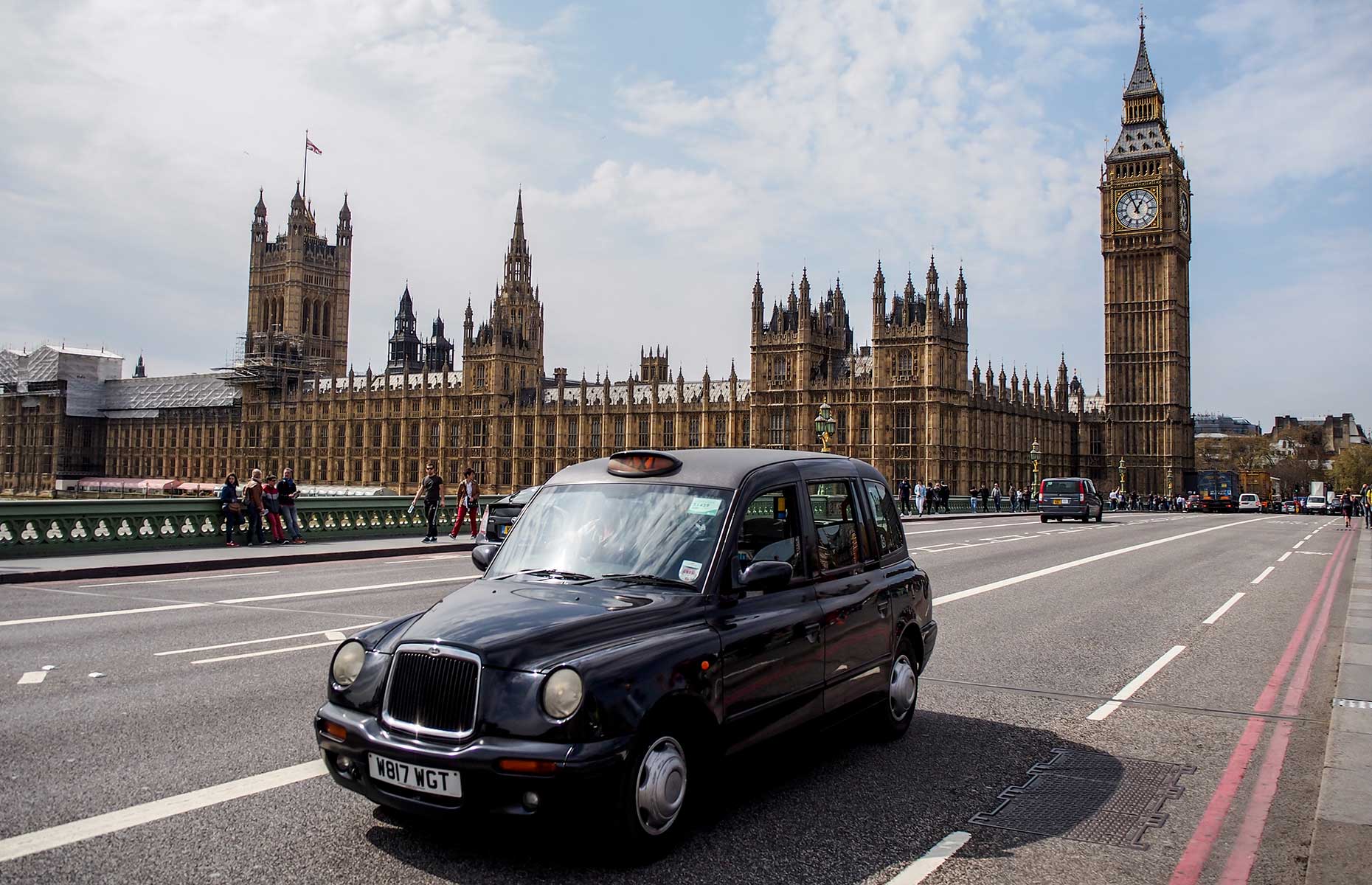 Black cabs on Westminster Bridge, London