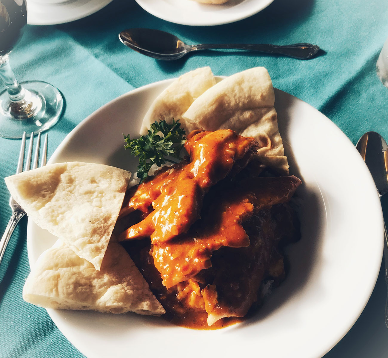 Butter chicken at dinner on VIA Rail's The Ocean