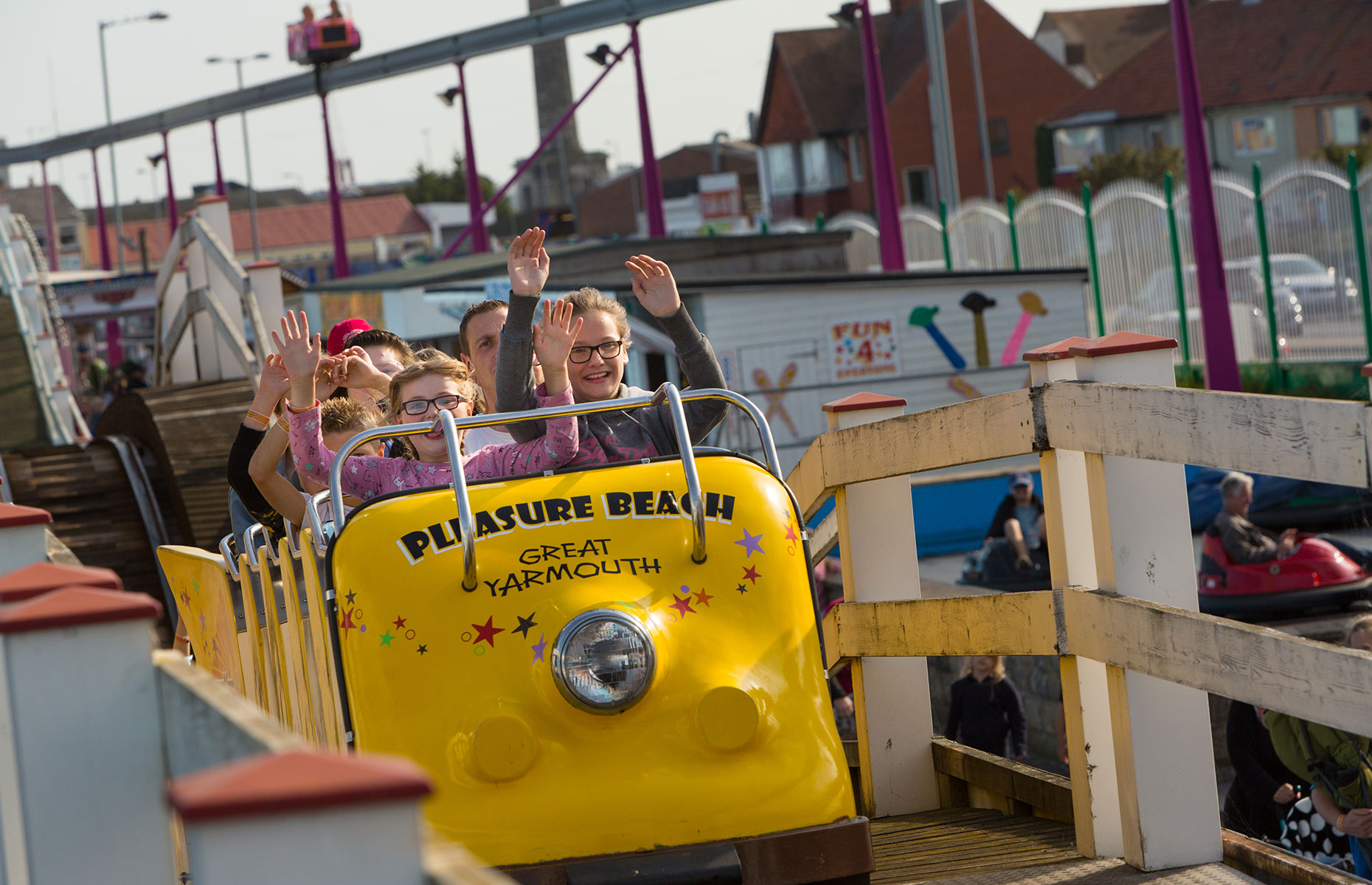 Kids having a whale of a time on a wooden rollercoaster at the Great Yarmouth Pleasure Beach (Image: Visit Great Yarmouth)