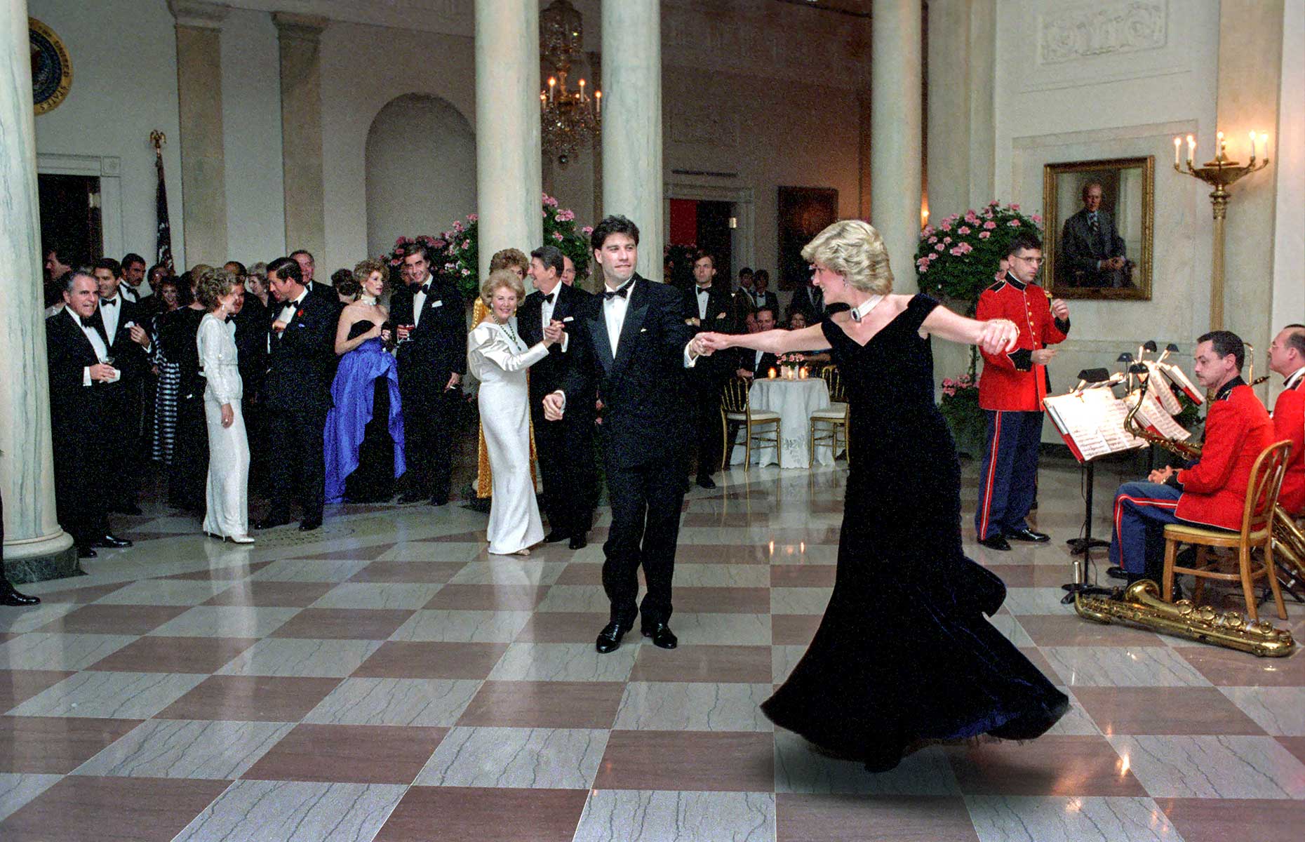 John Travolta and Princess Diana dancing at the White House in 1985. (Image: Pete Souza/The White House via Getty Images)