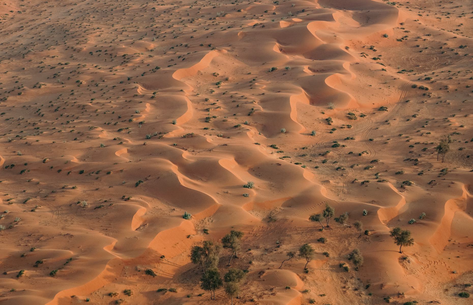 Ras Al Khaimah desert at sunrise from above, UAE (Image: Hannah Foster-Roe)