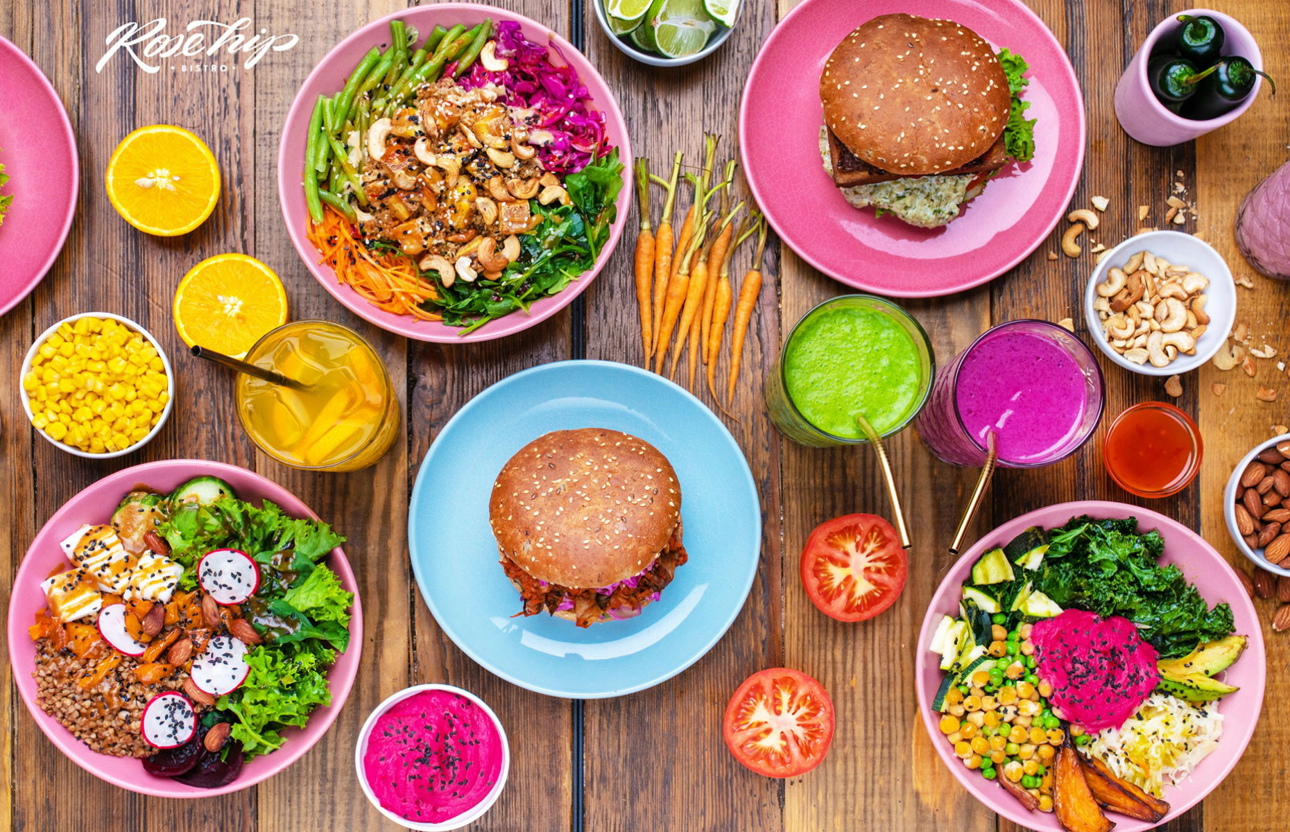 colourful plates at RoseHip Bistro