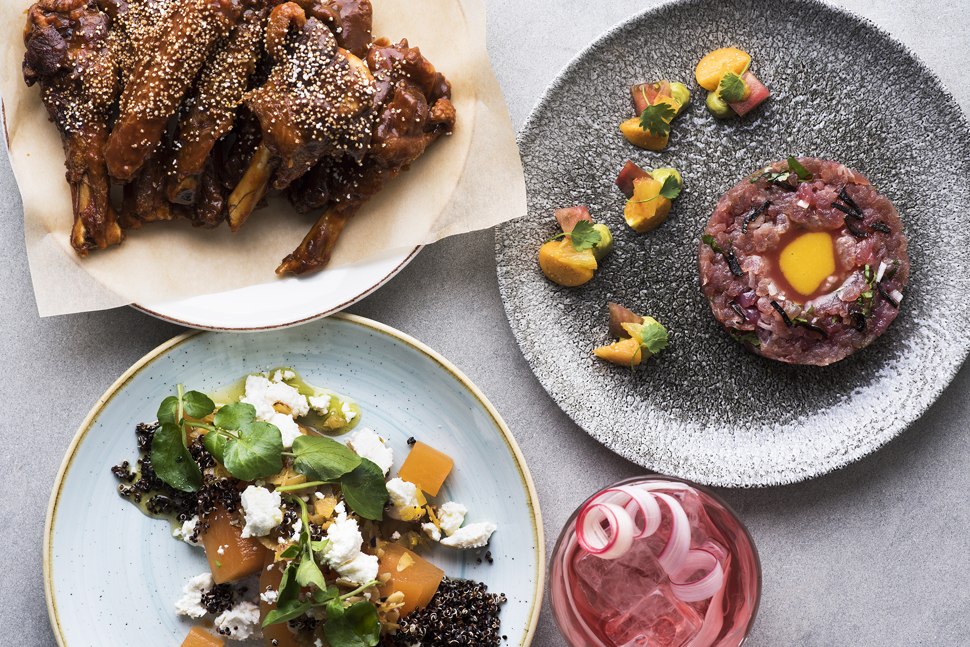 Ribs, ceviche and salad