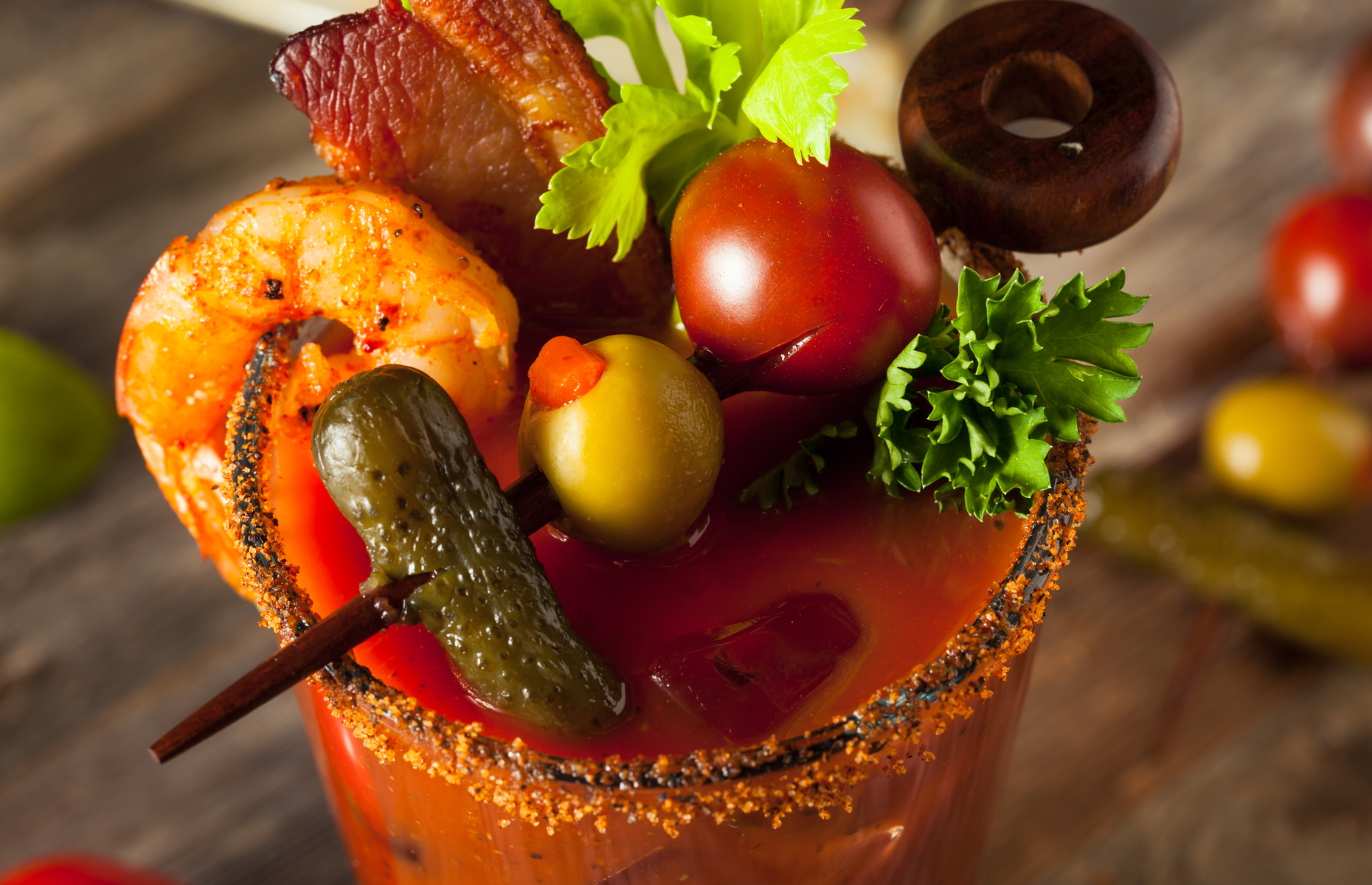 Bloody mary with garnishes