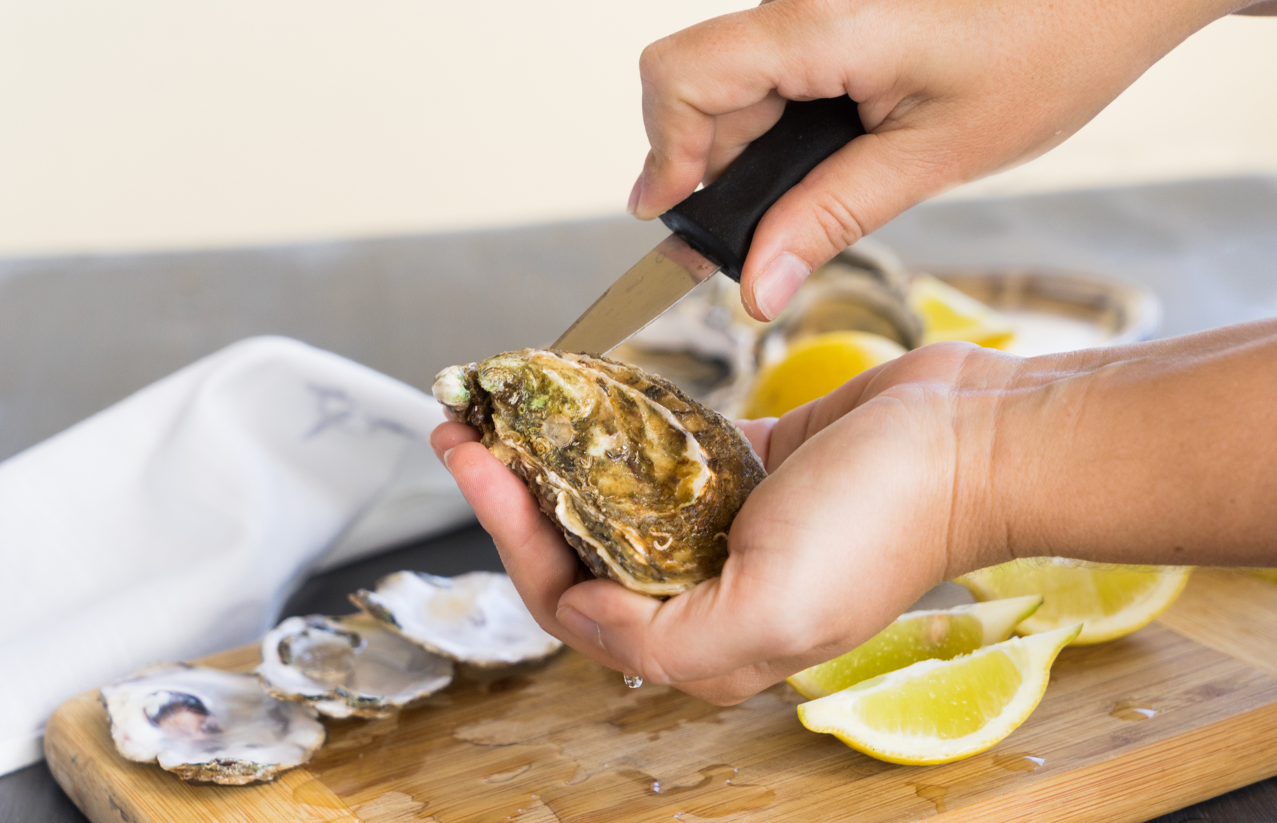 Shucking an oyster