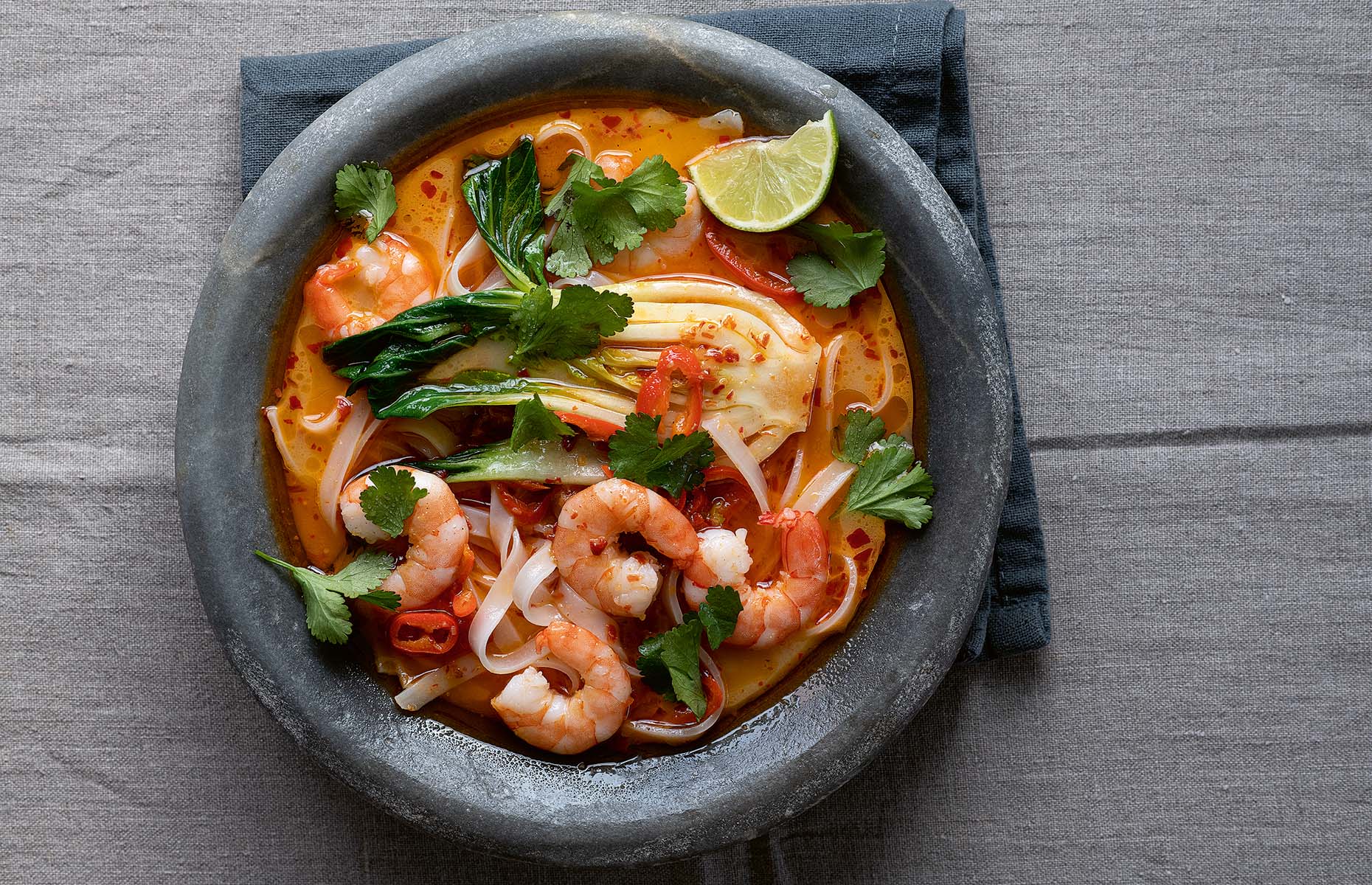 Prawn laksa with rice noodles (Image: Clodagh's Weeknight Kitchen/Kyle Books)