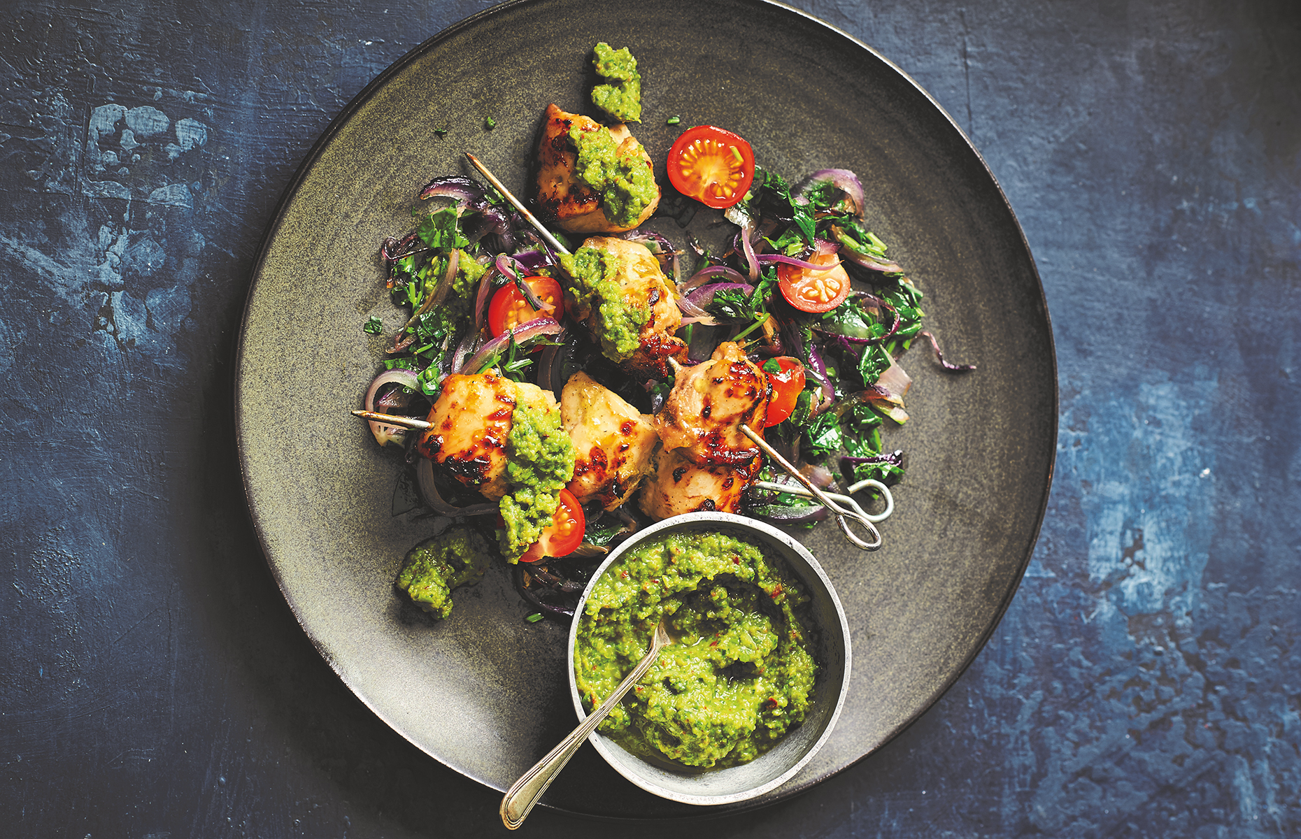 Chicken skewers with apple and pea chutney (Image: The Doctor's Kitchen/Harper Thorsons)