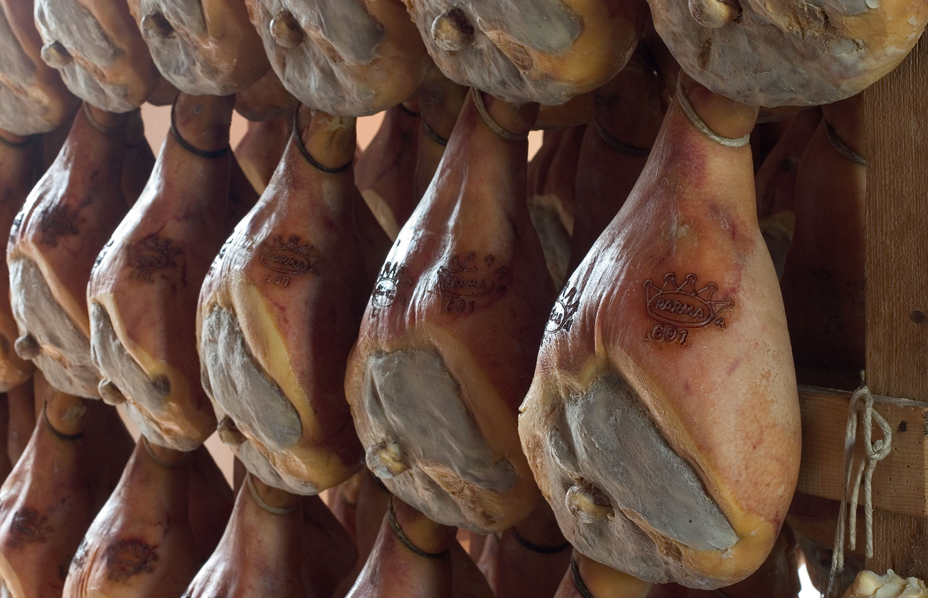 Parma Ham hanging (Image courtesy of Consorzio del Prosciutto di Parma)