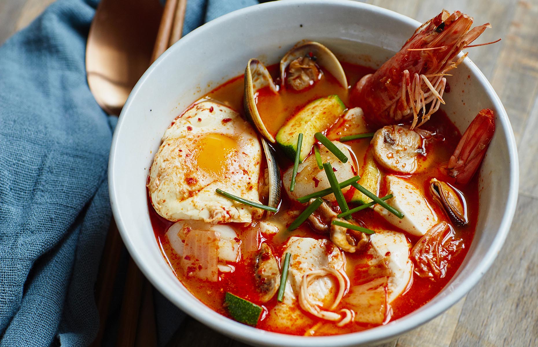 Seafood silken tofu soup (Image: Judy Joo's Korean Soul Food/White Lion Publishing)