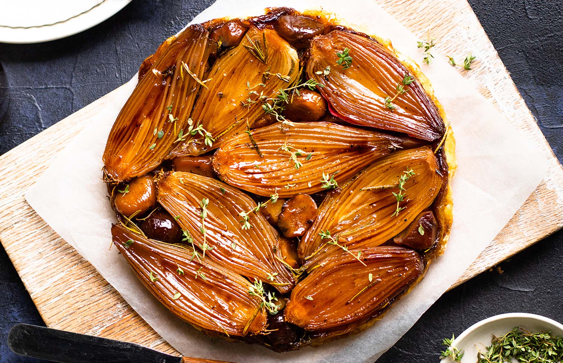 Chestnut and shallot tarte tatin (Image: Merchant Gourmet/loveFOOD)