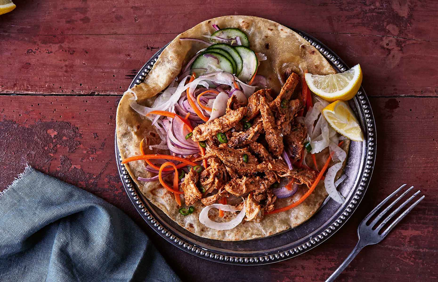 Pulled tandoori spiced chicken (Image by Nassima Rothacker)