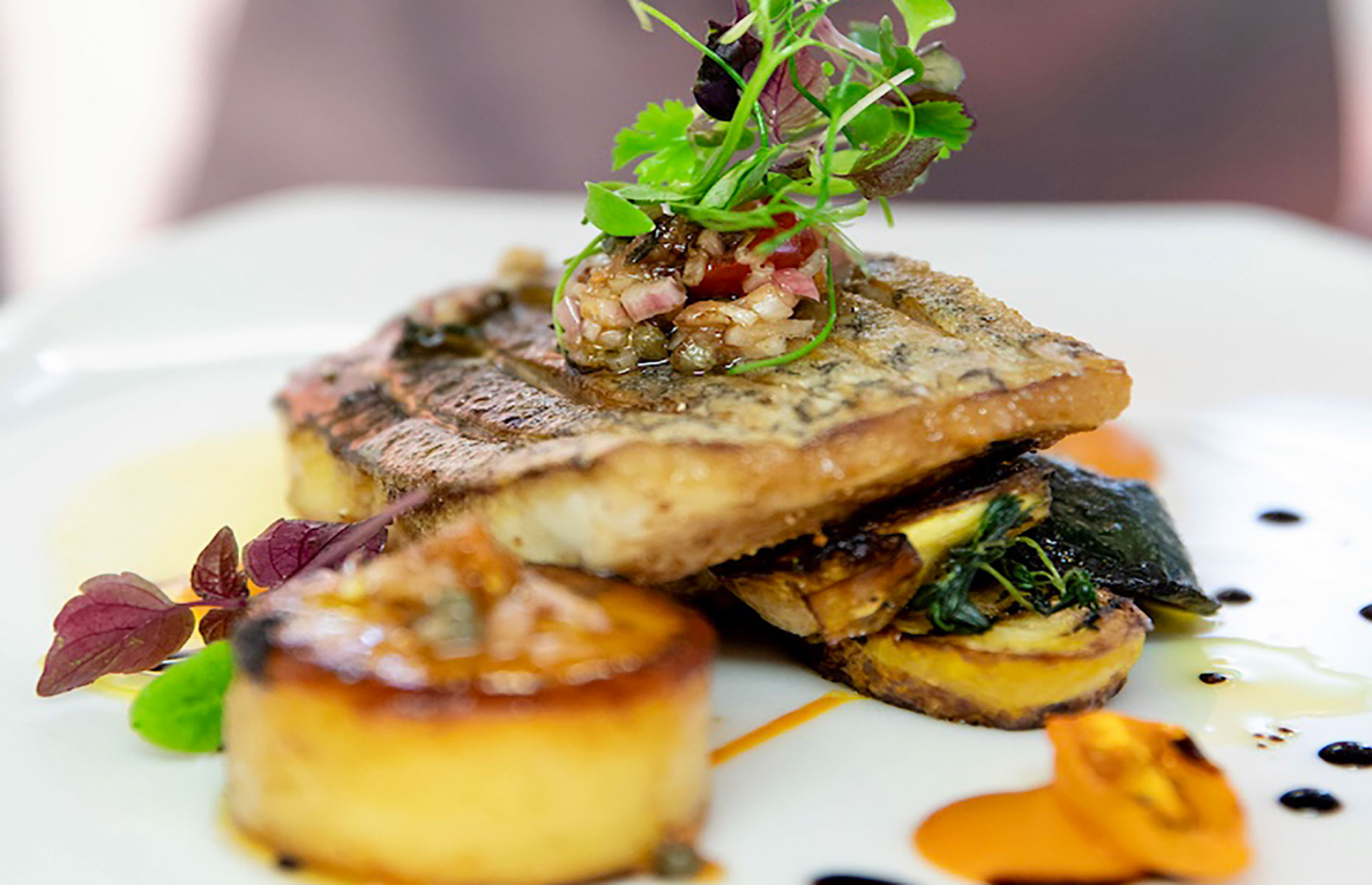 Fish dish at Burleigh Court (Image: Courtesy of Burleigh Court Photography)