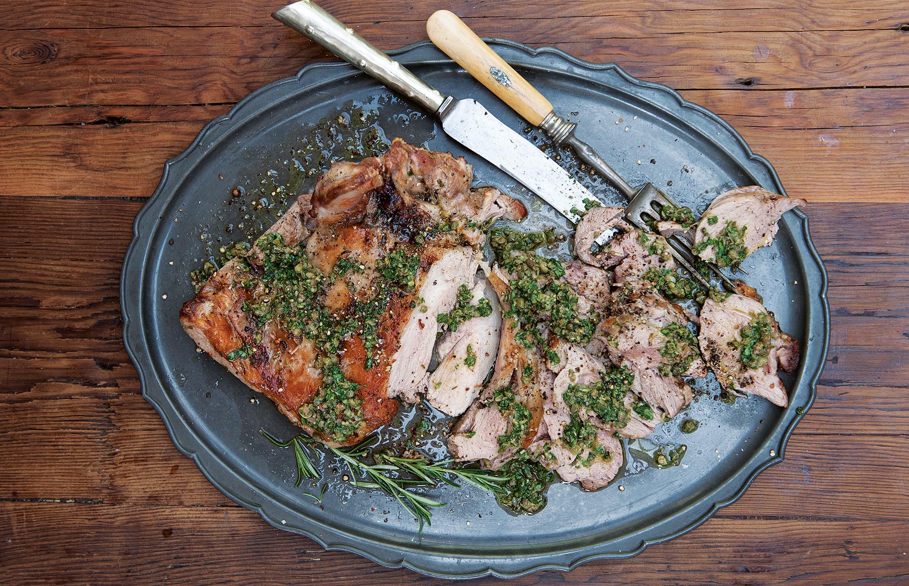 Roast lamb with salsa verde (Image: Clodagh's Suppers/Kyle Books)