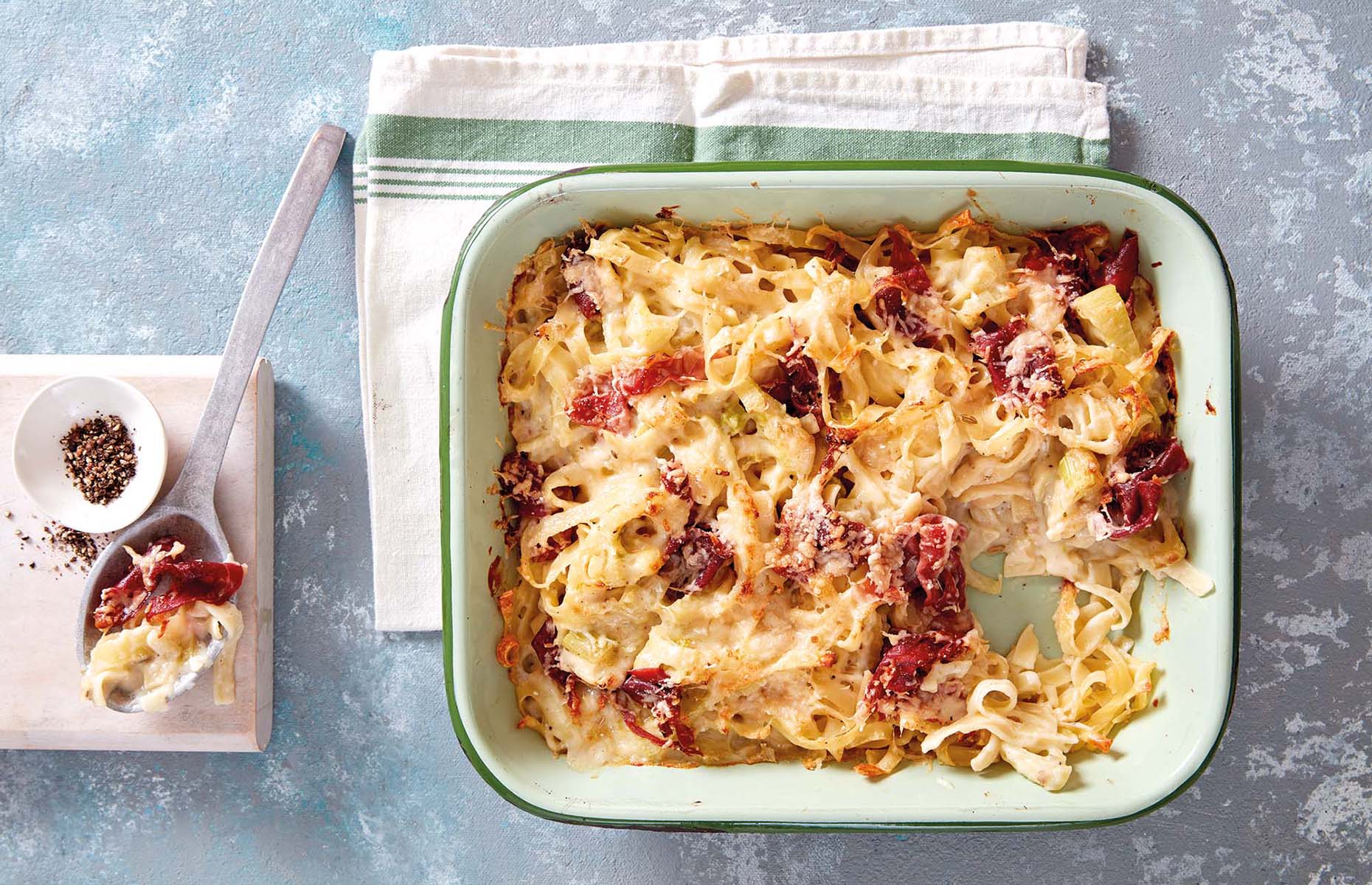 Fennel and Parma ham pasta bake