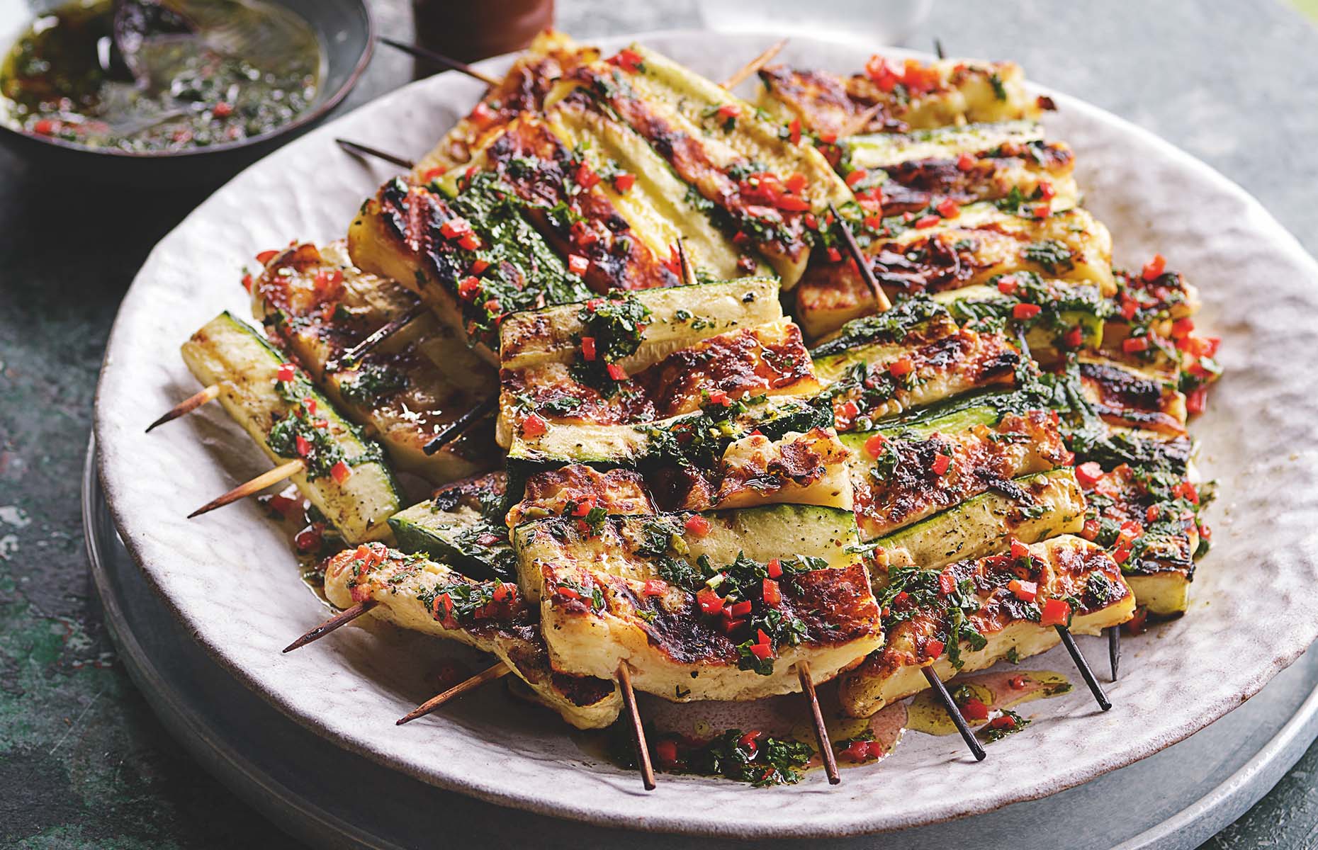 Courgette and halloumi skewers (Image: Tom Kerridge’s Outdoor Cooking/Bloomsbury Absolute)