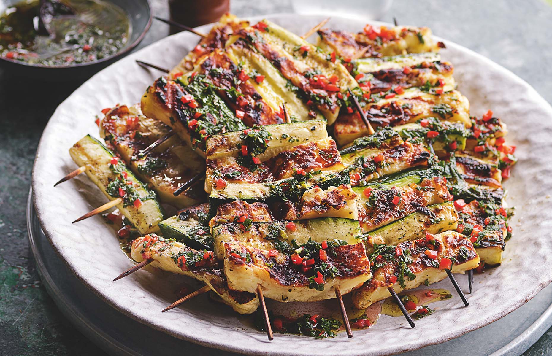 Halloumi skewers with courgette (Image: Tom Kerridge’s Outdoor Cooking/Bloomsbury Absolute)