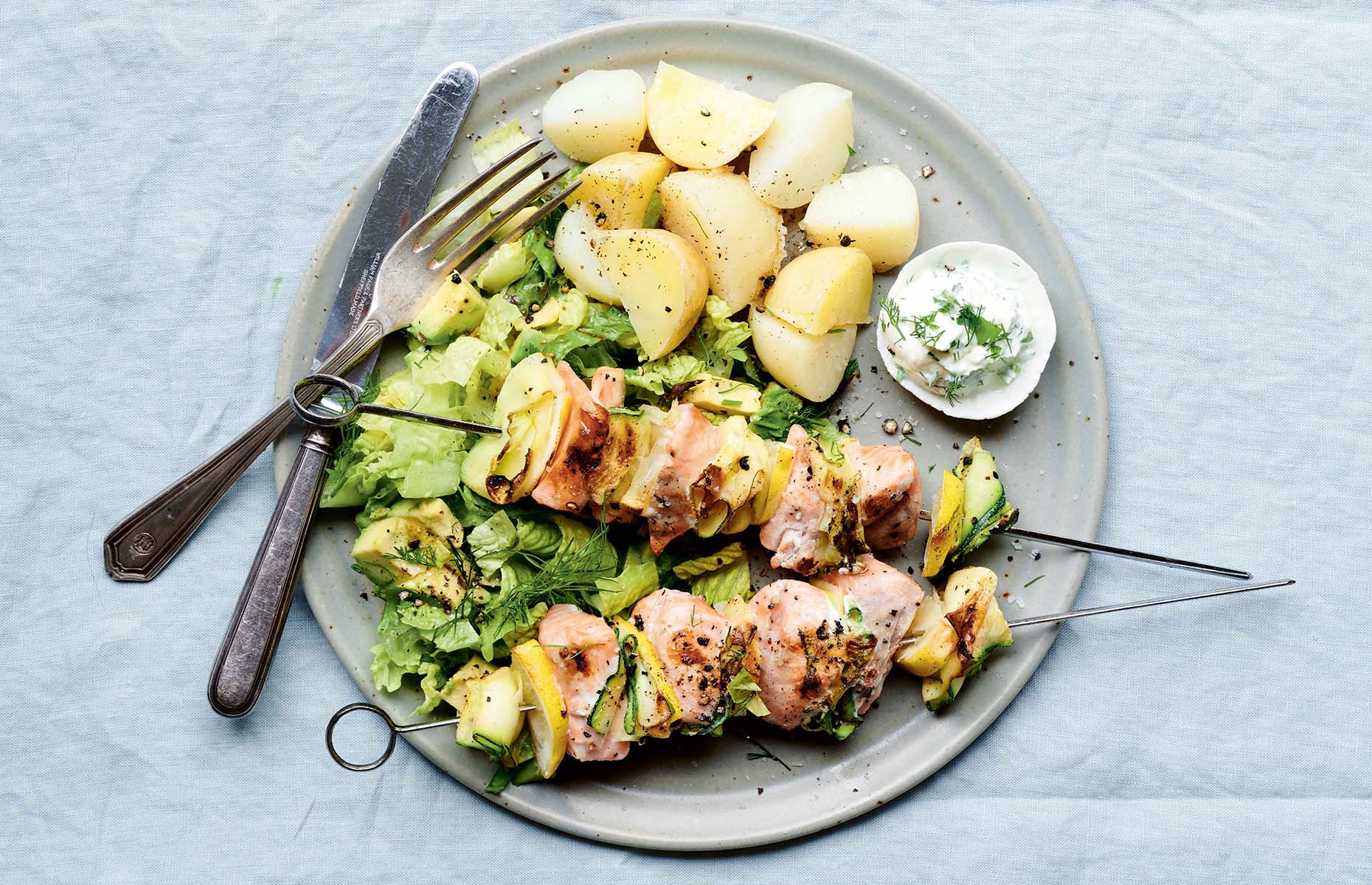 Salmon, courgette and lemon kebabs (Image: Foolproof BBQ/Quadrille)