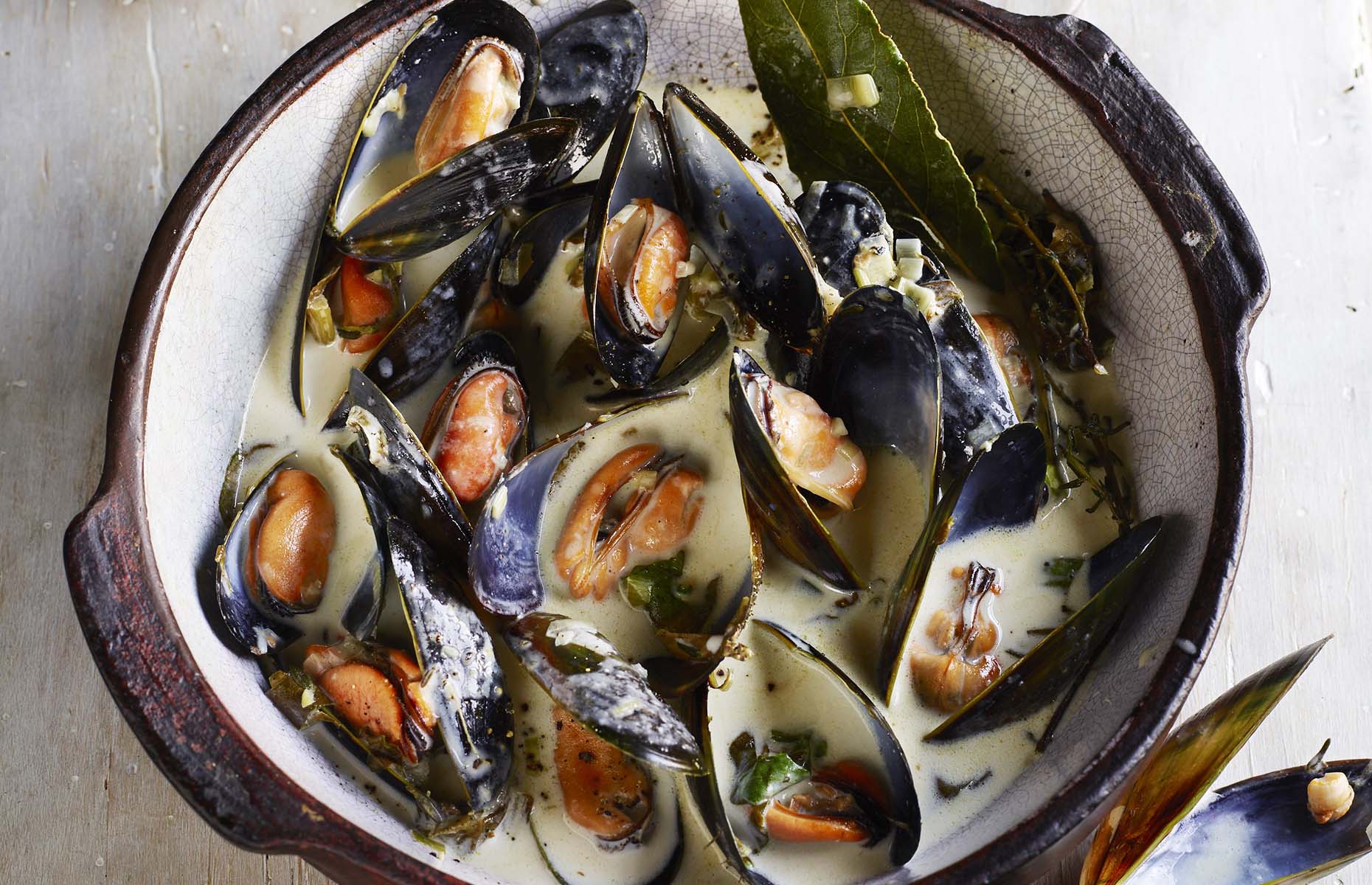 Cornish mussels with cider (Image: Rick Stein at Home/James Murphy)