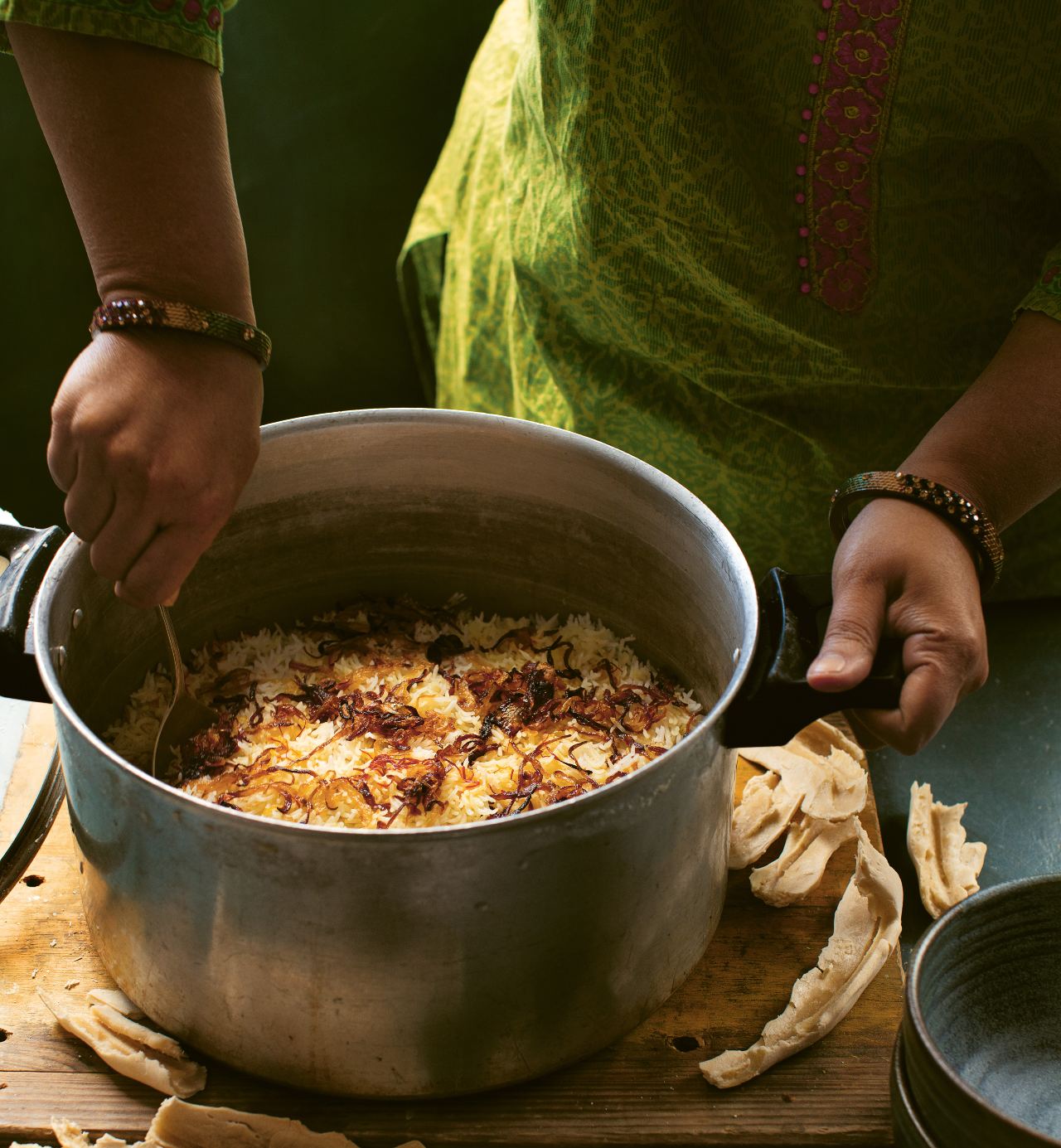 Asma Khan making her mother's chicken biryani [Image: Laura Edwards]