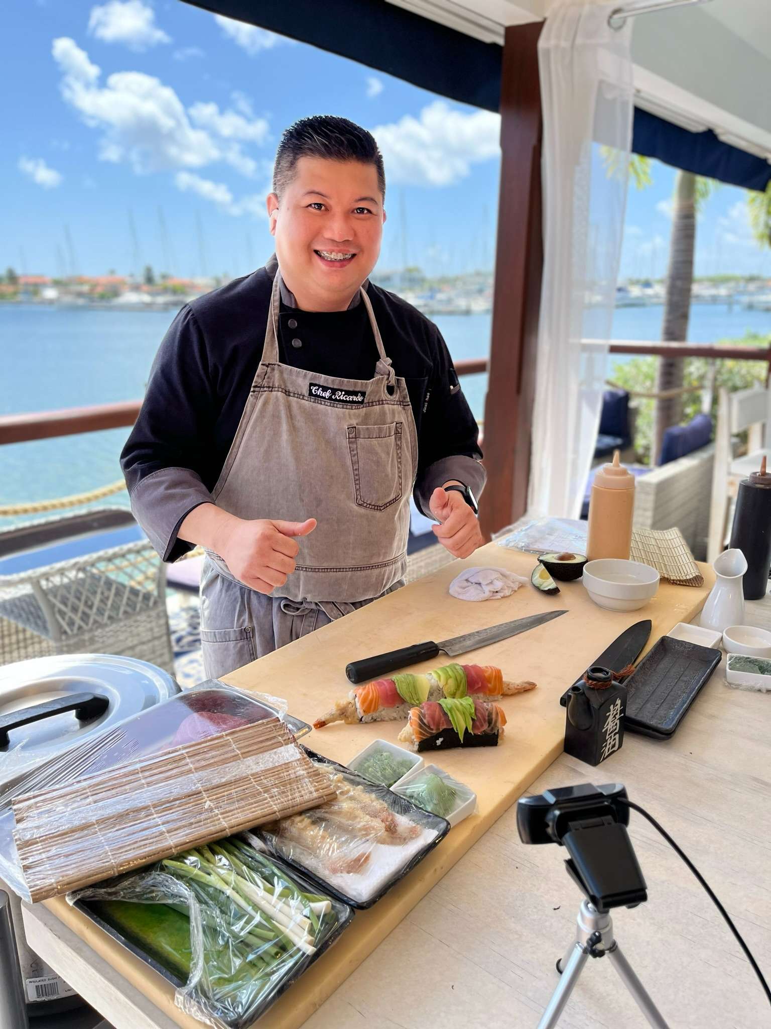 Chef Ricardo leading a sushi-making masterclass live from the Harbor Club St Lucia. (Image: Harbor Club, St Lucia)