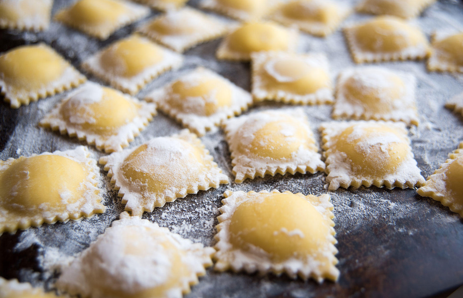 Homemade ravioli parcles