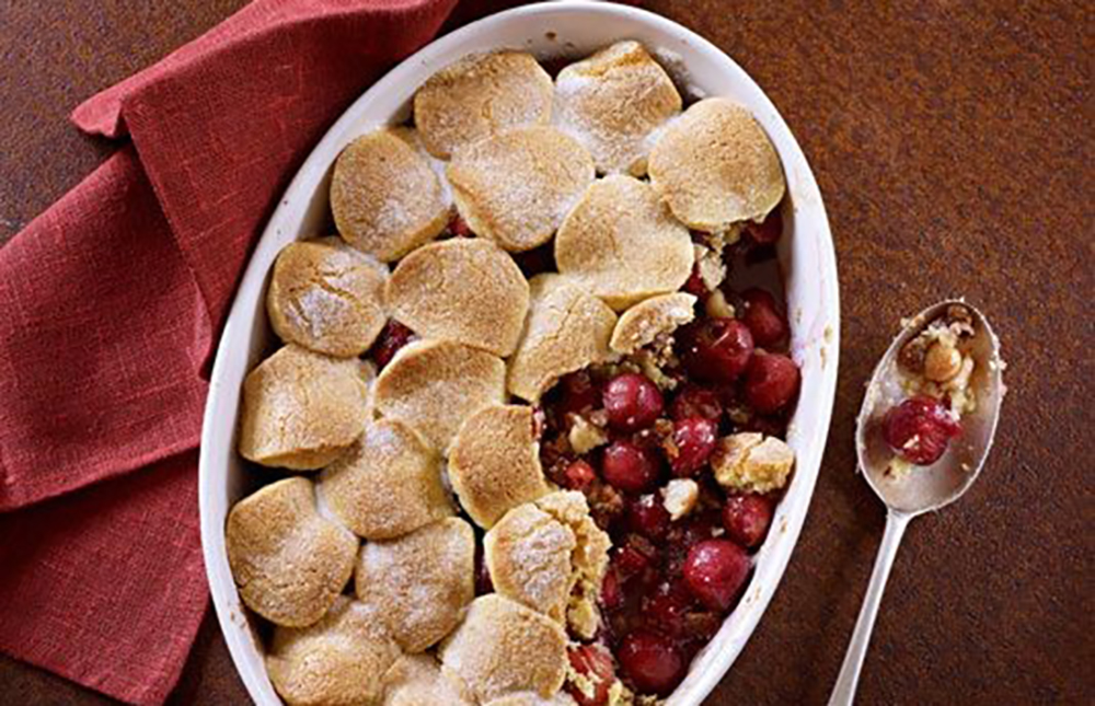 Cherry and macadamia nut cobbler