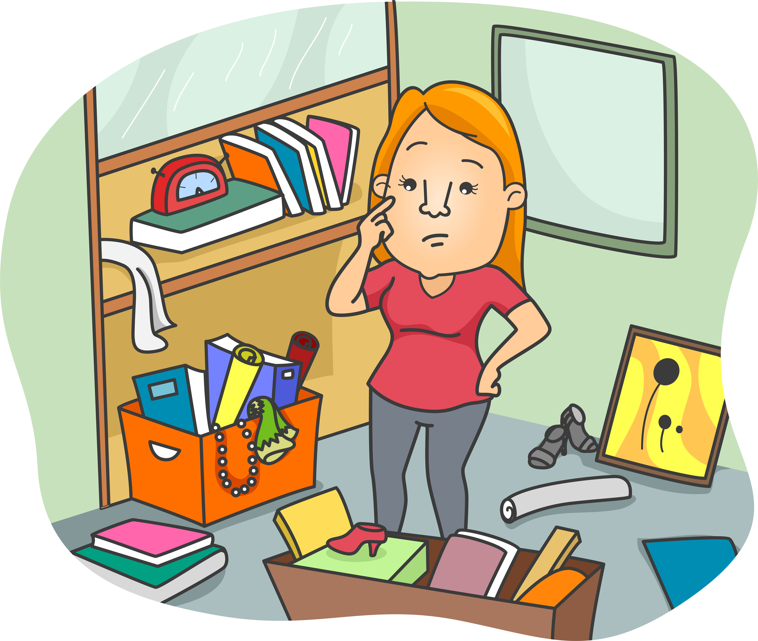 Illustration of a woman decluttering. 