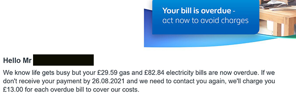 British Gas email regarding energy debt (Image: British Gas - loveMONEY)