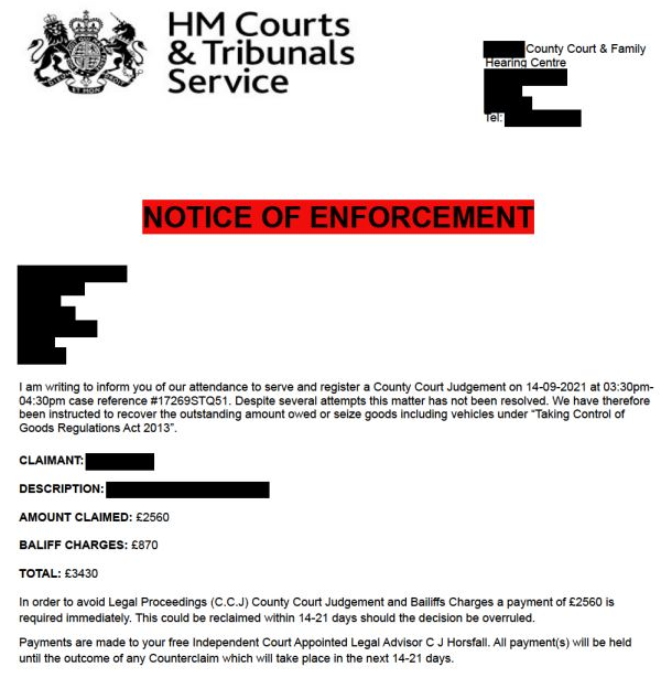 Bailiff scam email. (Image: GOV.UK)