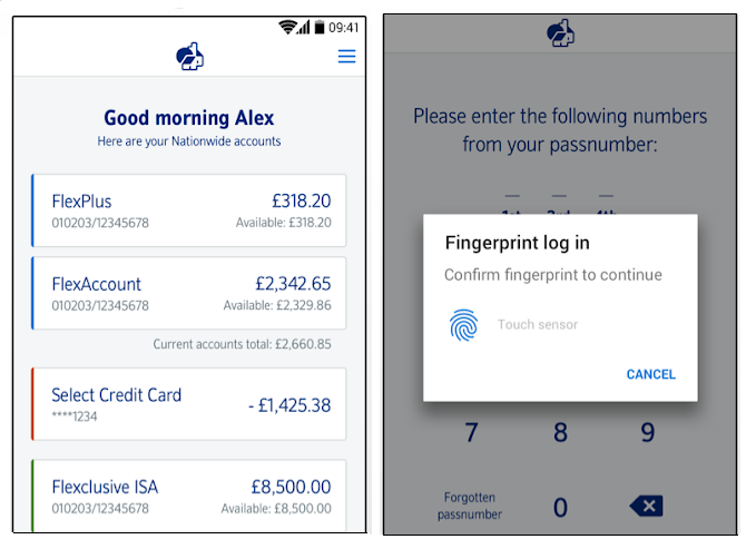 Screenshots of the Nationwide app. (Image: Nationwide)