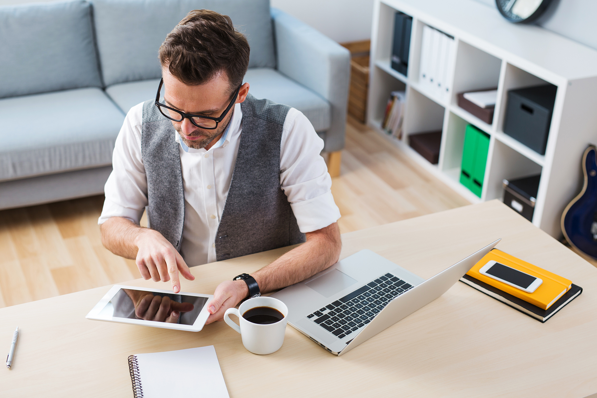 Self-employed man working from home. (Image: Shutterstock)