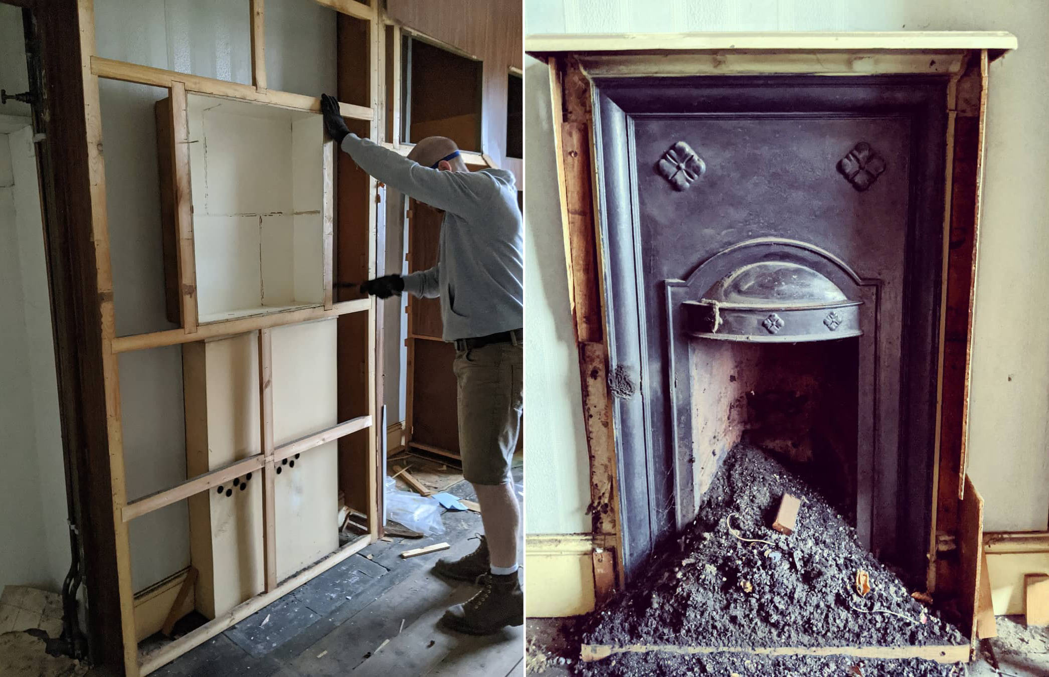 While not quite Narnia, this wardrobe was hiding an exquisite Victorian fireplace. Image: @its_a_fixer_upper / Instagram