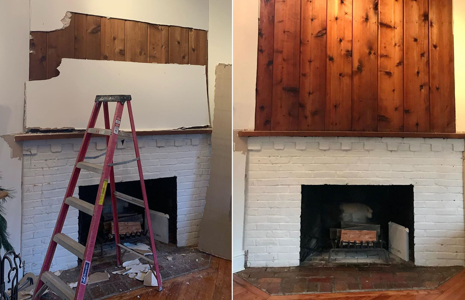 Lurking behind plasterboard, this wooden feature wall is stunning. @mcmakerstudio / Instagram