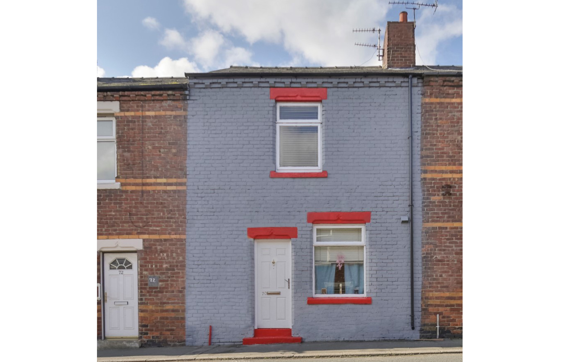 Located in County Durham, this distinctive property features a quirky, colourful facade. Image: Auction House
