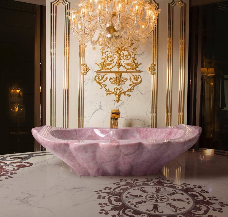 The bath in rose quartz. Image: XII Carat Villas/Forum Group