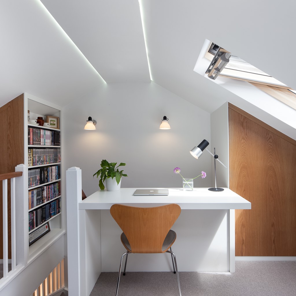 Home office in a converted loft space